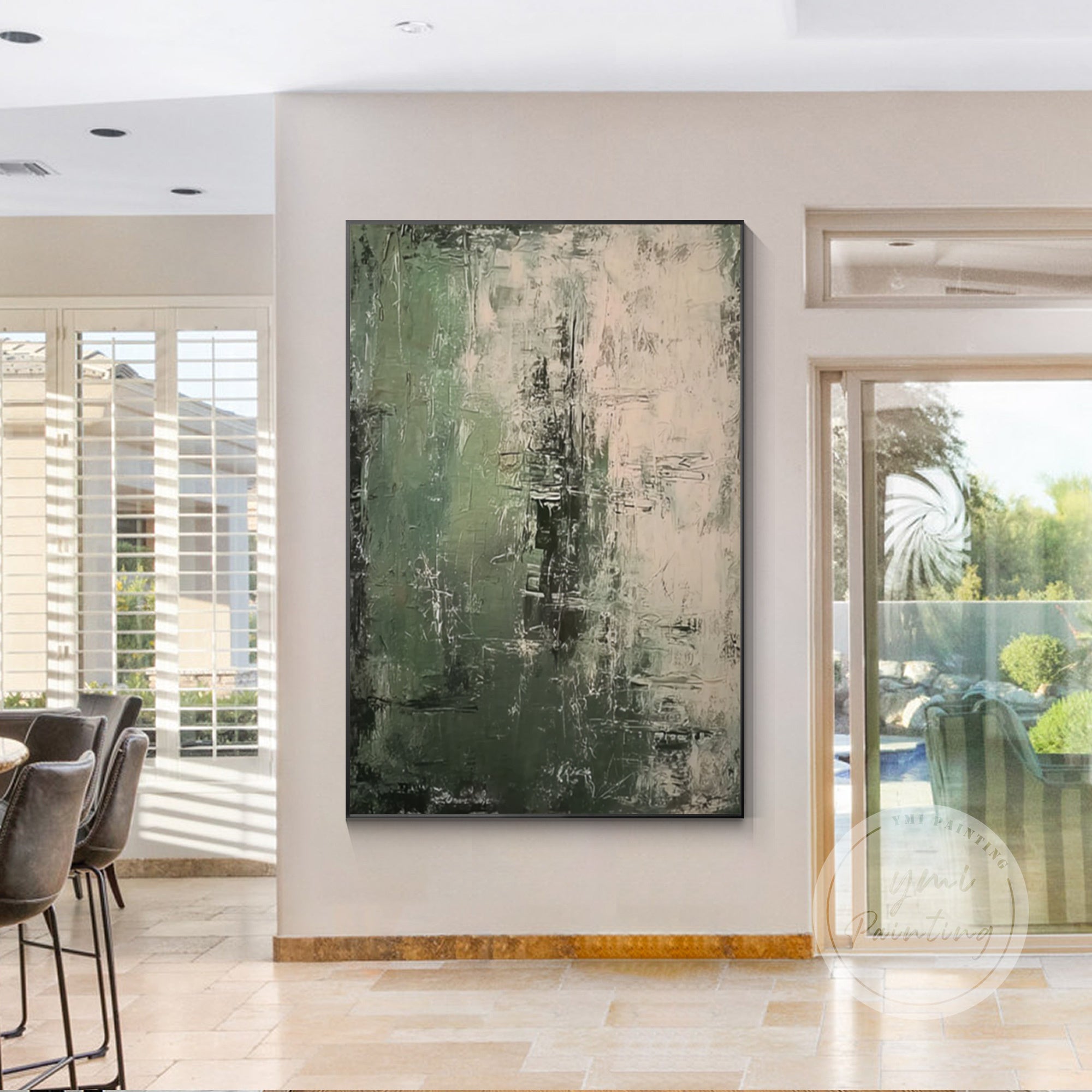 obra de arte abstrata moderna verde e bege