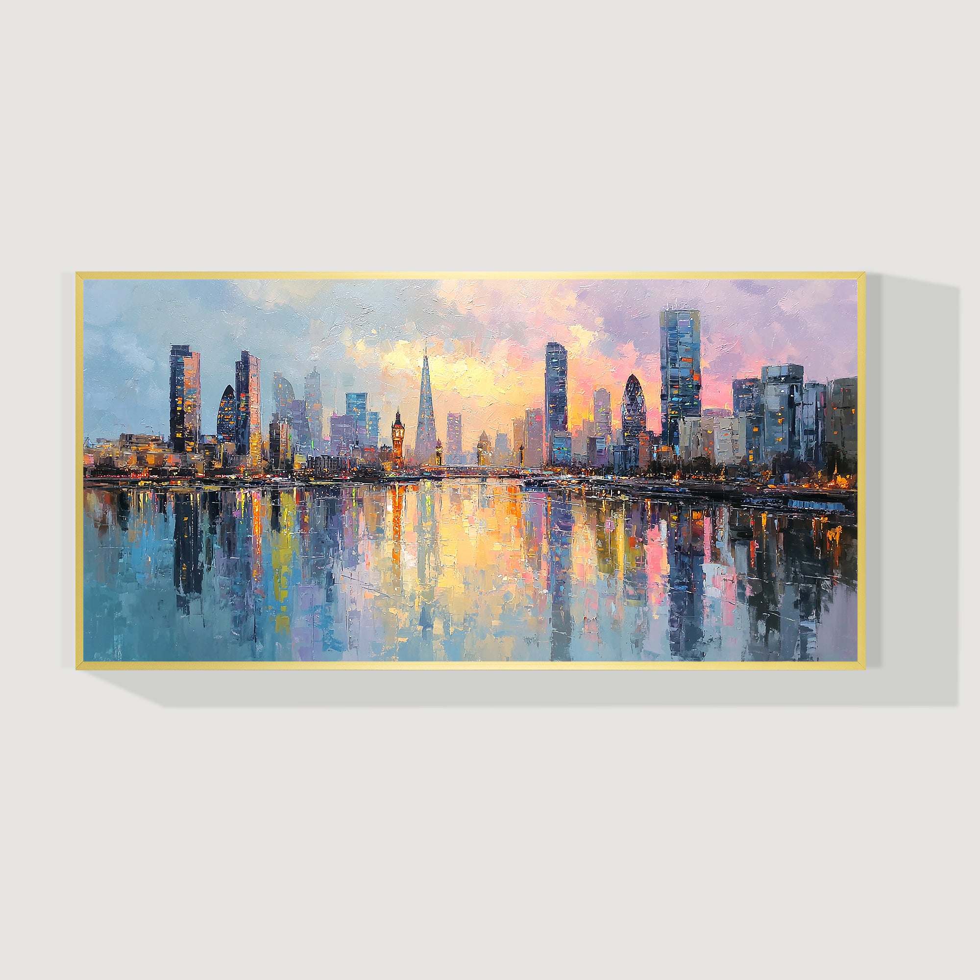 Hand painted London skyline oil painting on large canvas