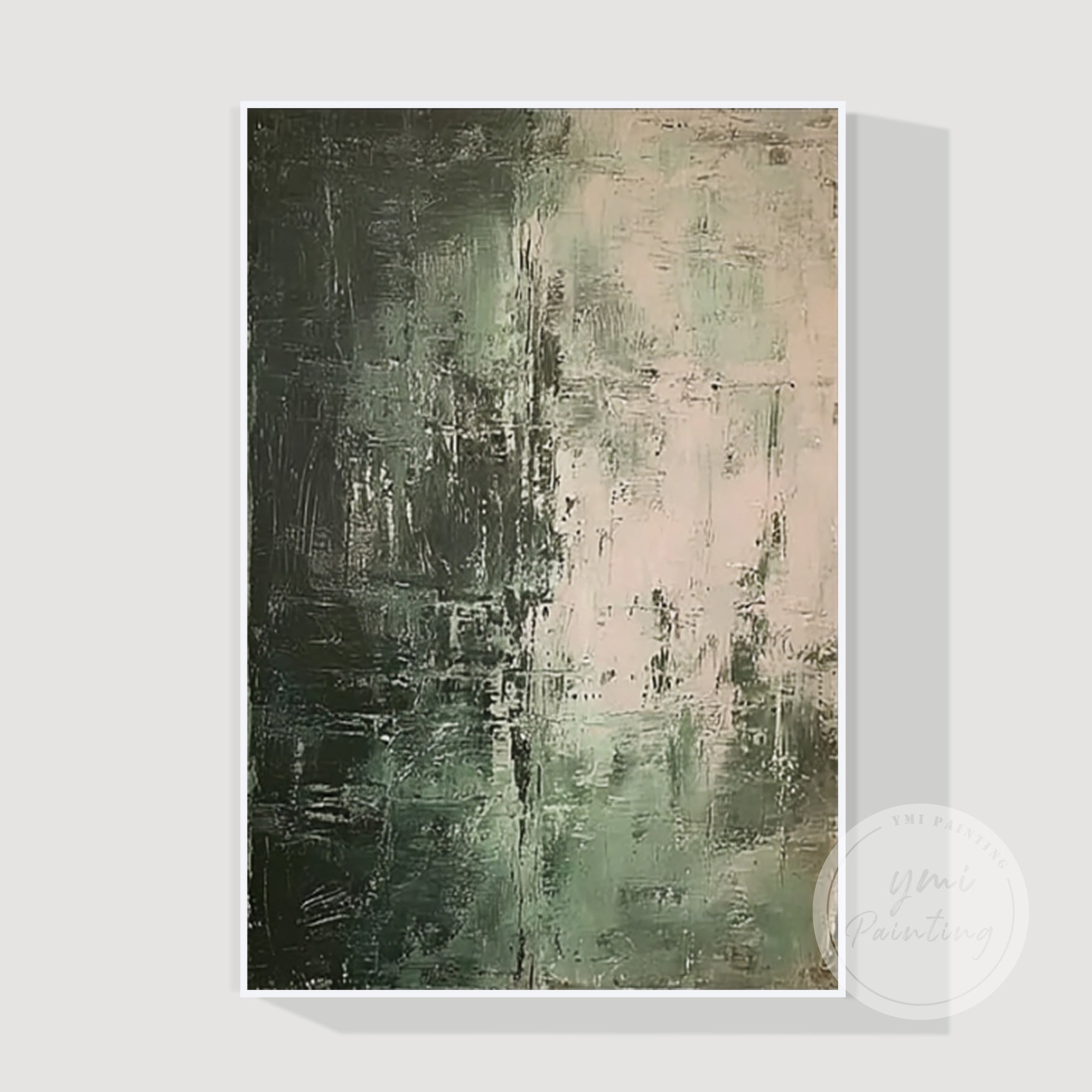 hand painted beige and green artwork