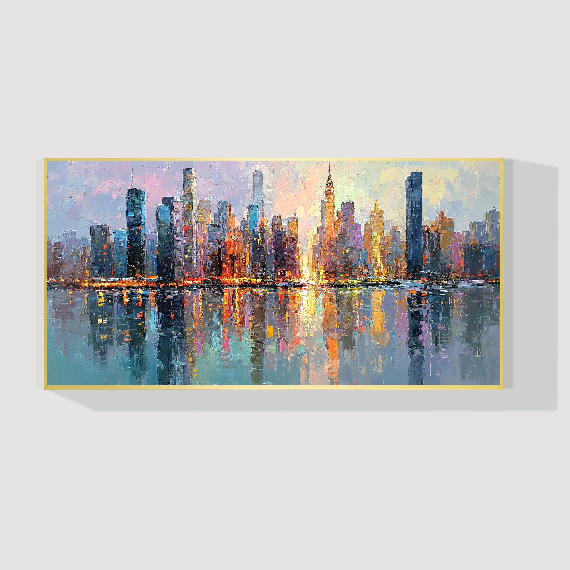 Horizontal NYC cityscape canvas art huge abstract skyline painting