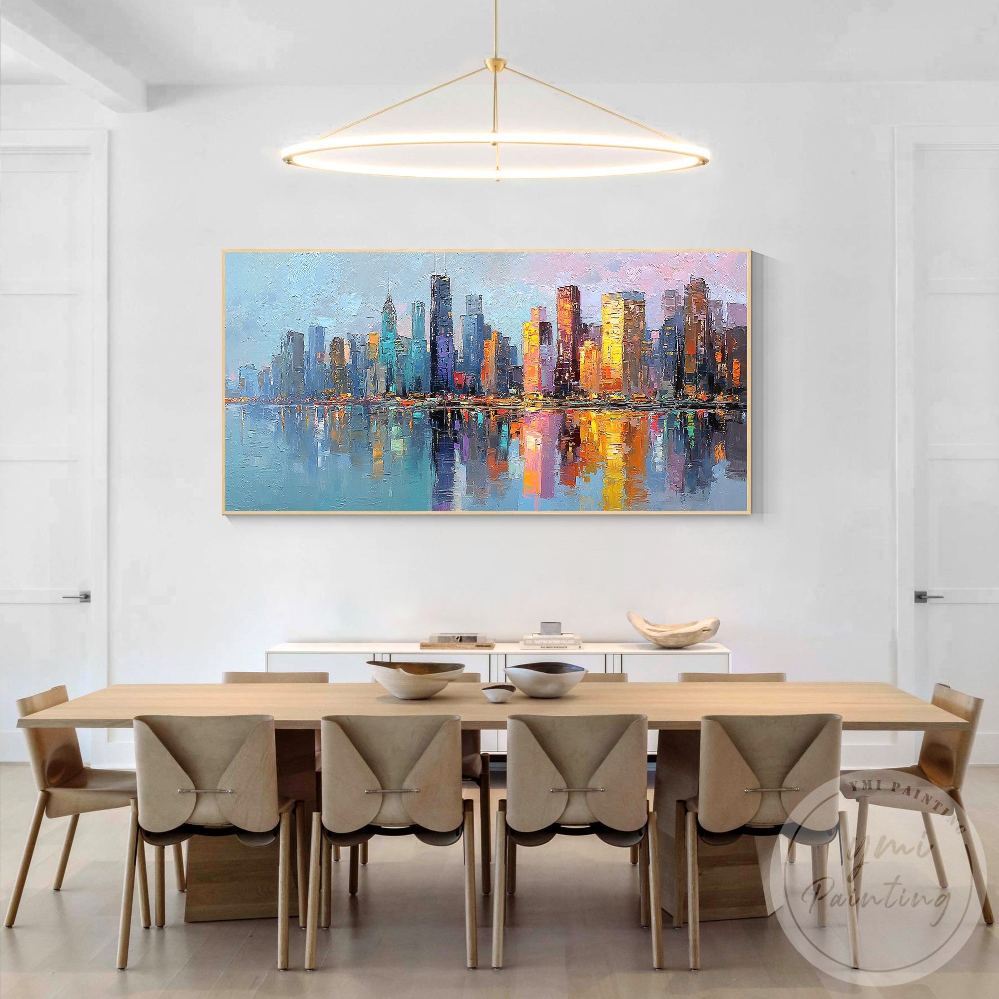 Modern Chicago urban landscape oil painting wall decor