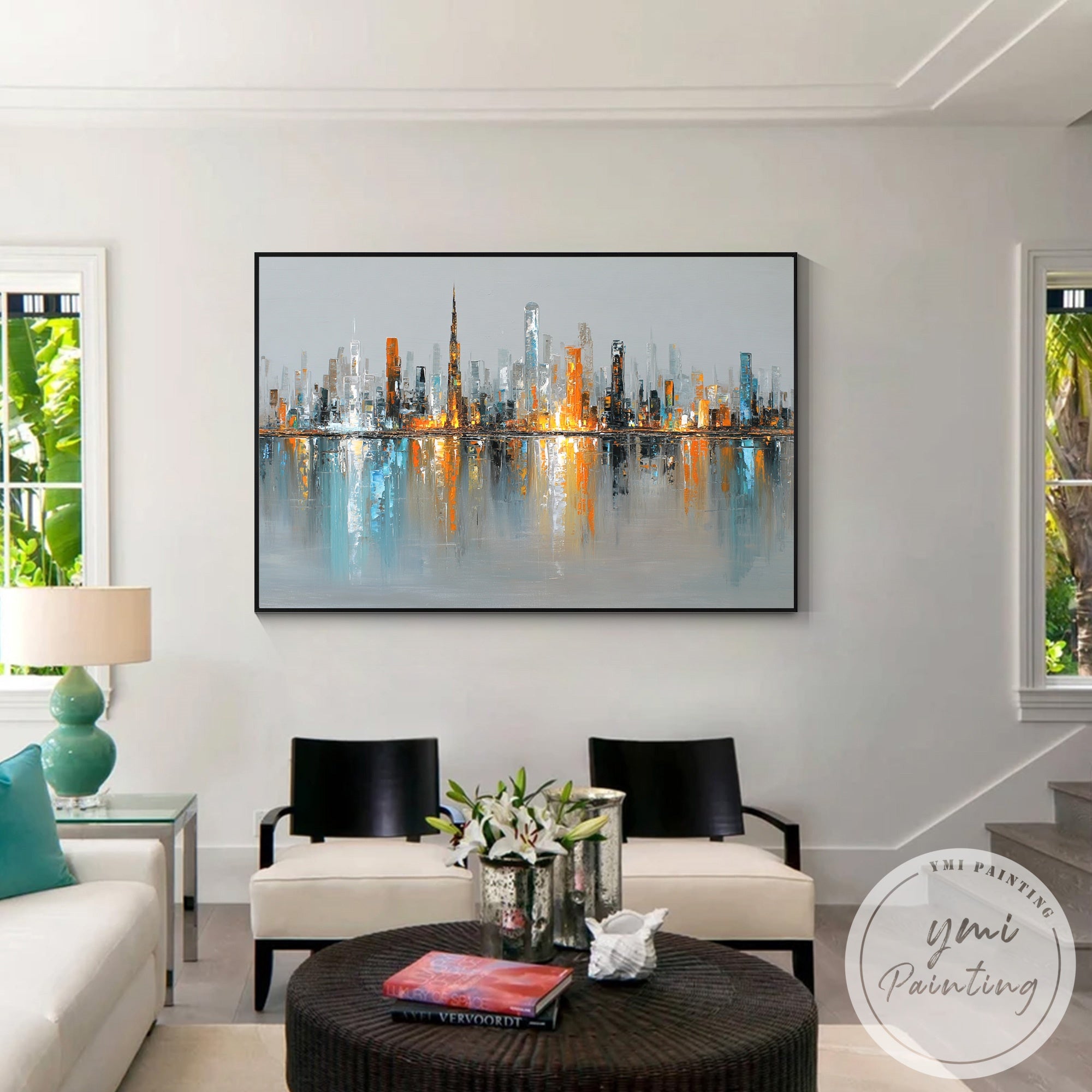 Abstract Dubai cityscape painting modern urban wall decor