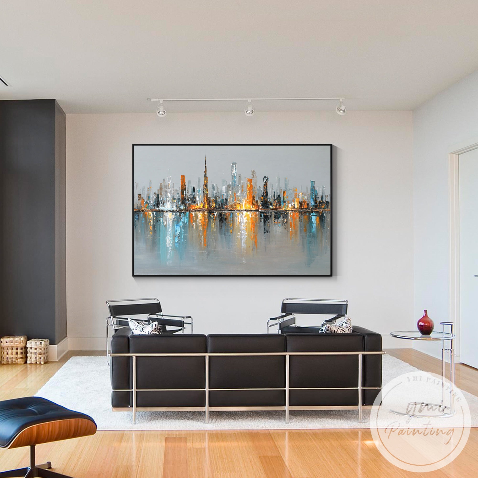 Metallic abstract skyline canvas for contemporary office decor