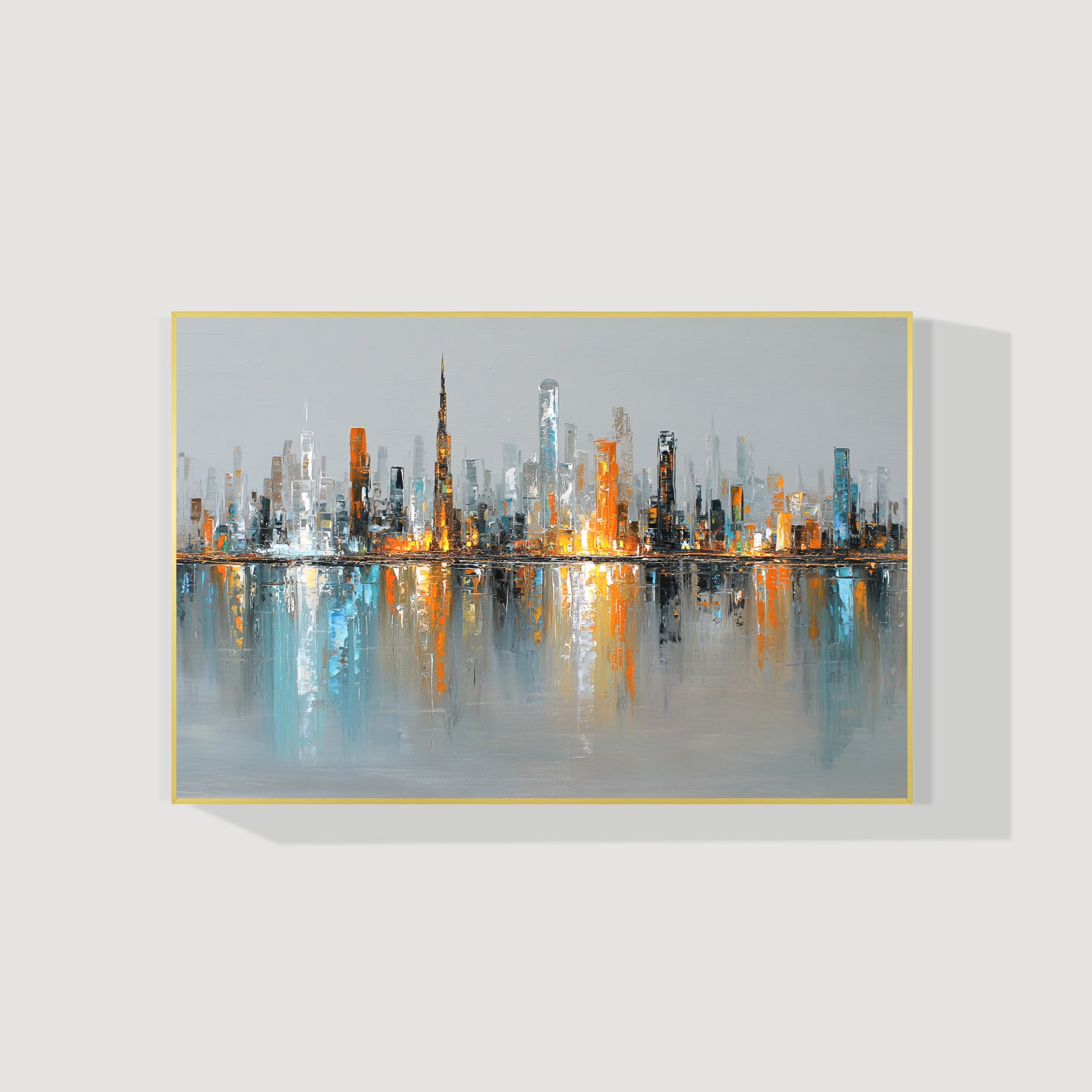 Horizontal Dubai skyline wall art large metallic cityscape canvas