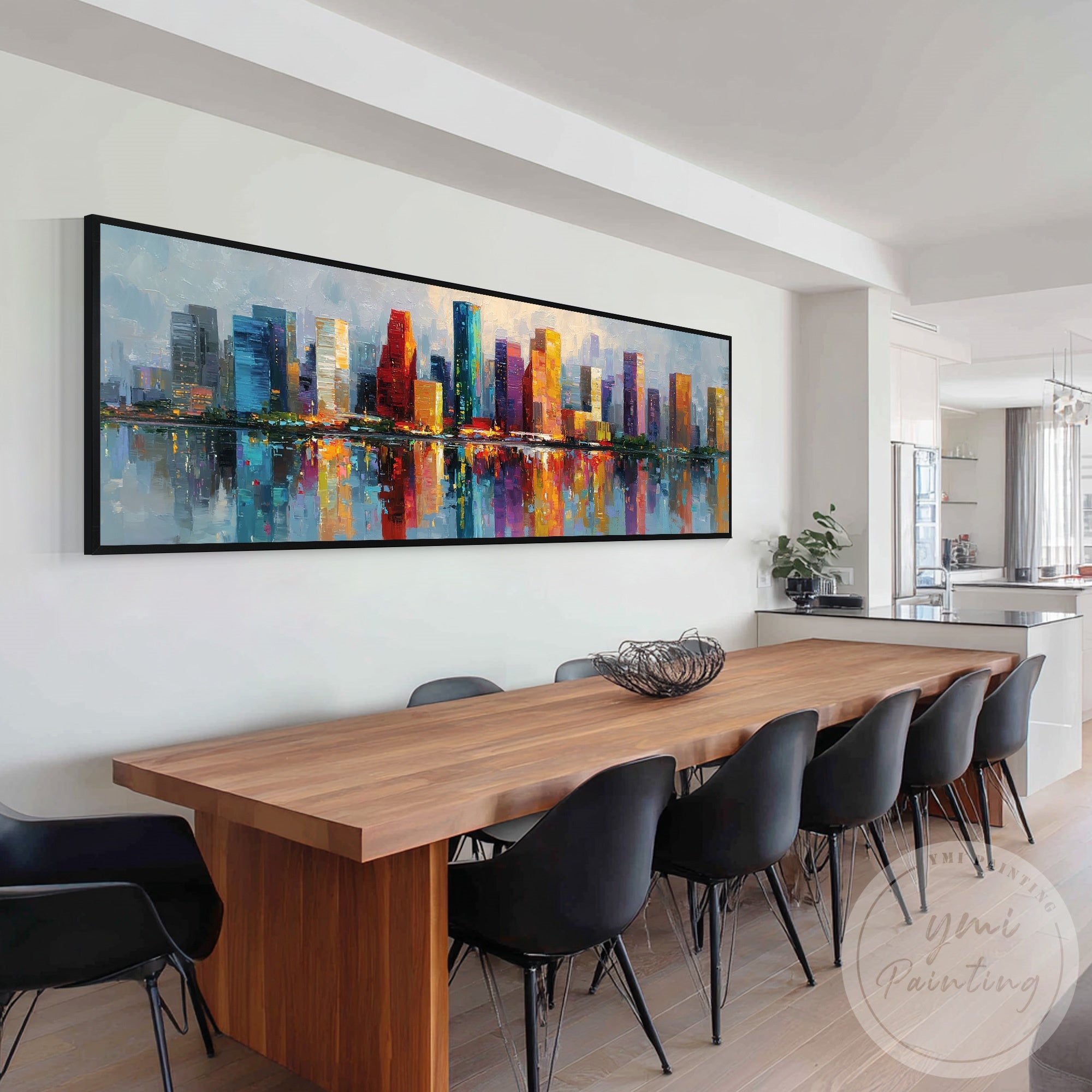 Abstract Houston skyline artwork panoramic urban canvas design