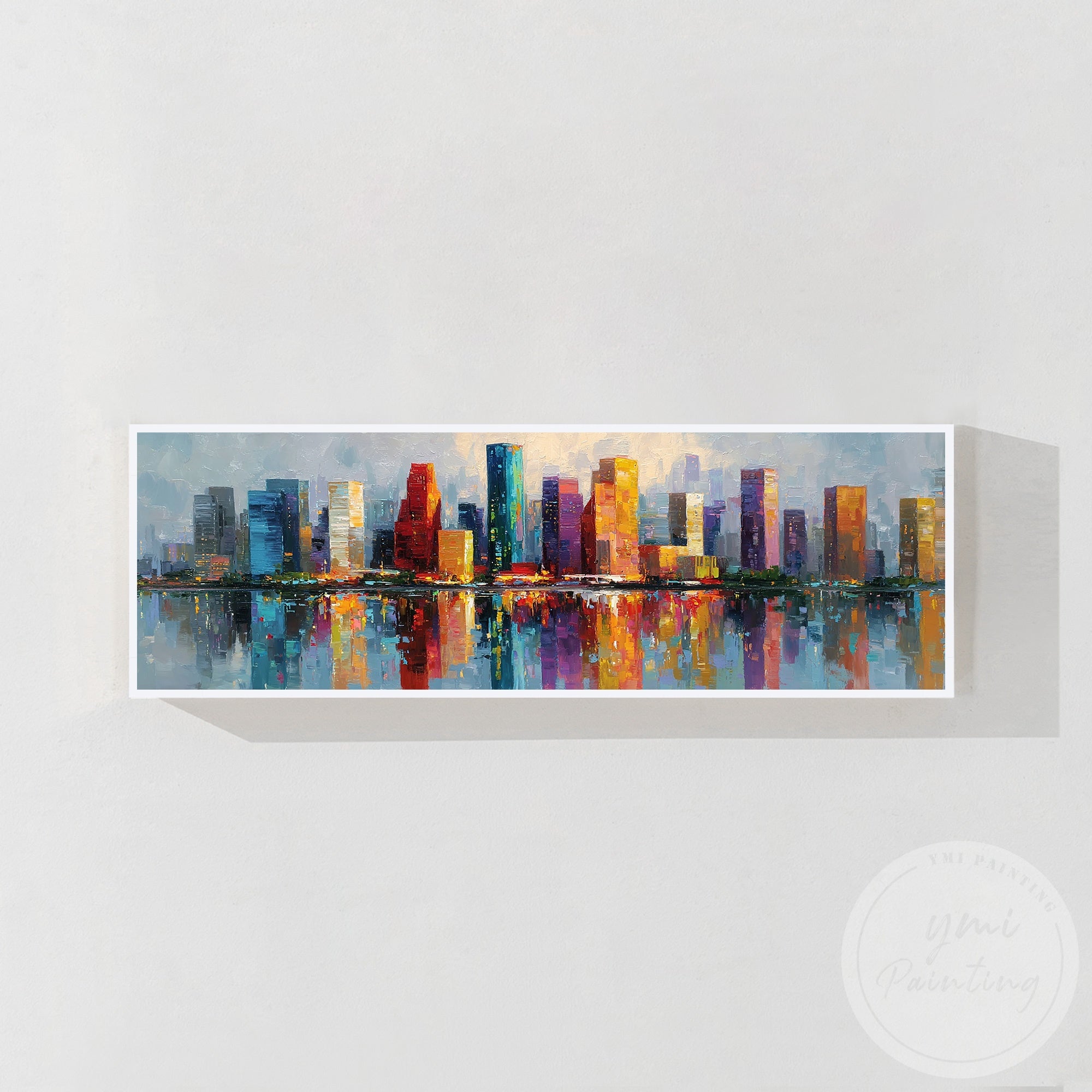 Modern abstract Houston wall art long narrow canvas design