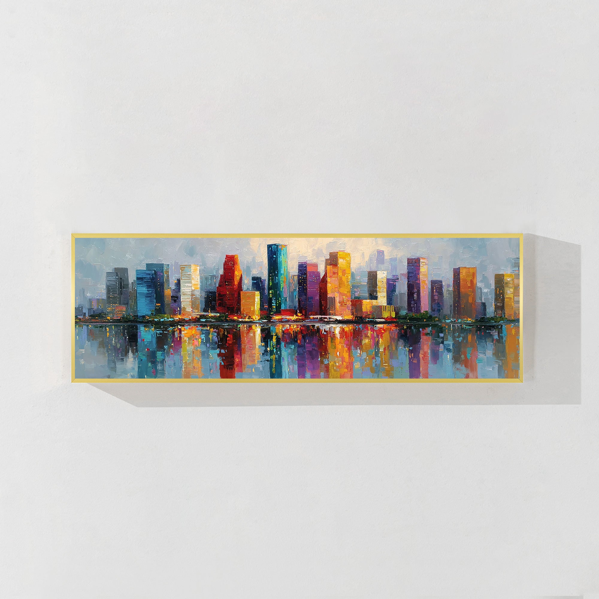 Houston skyline canvas art long narrow abstract cityscape painting