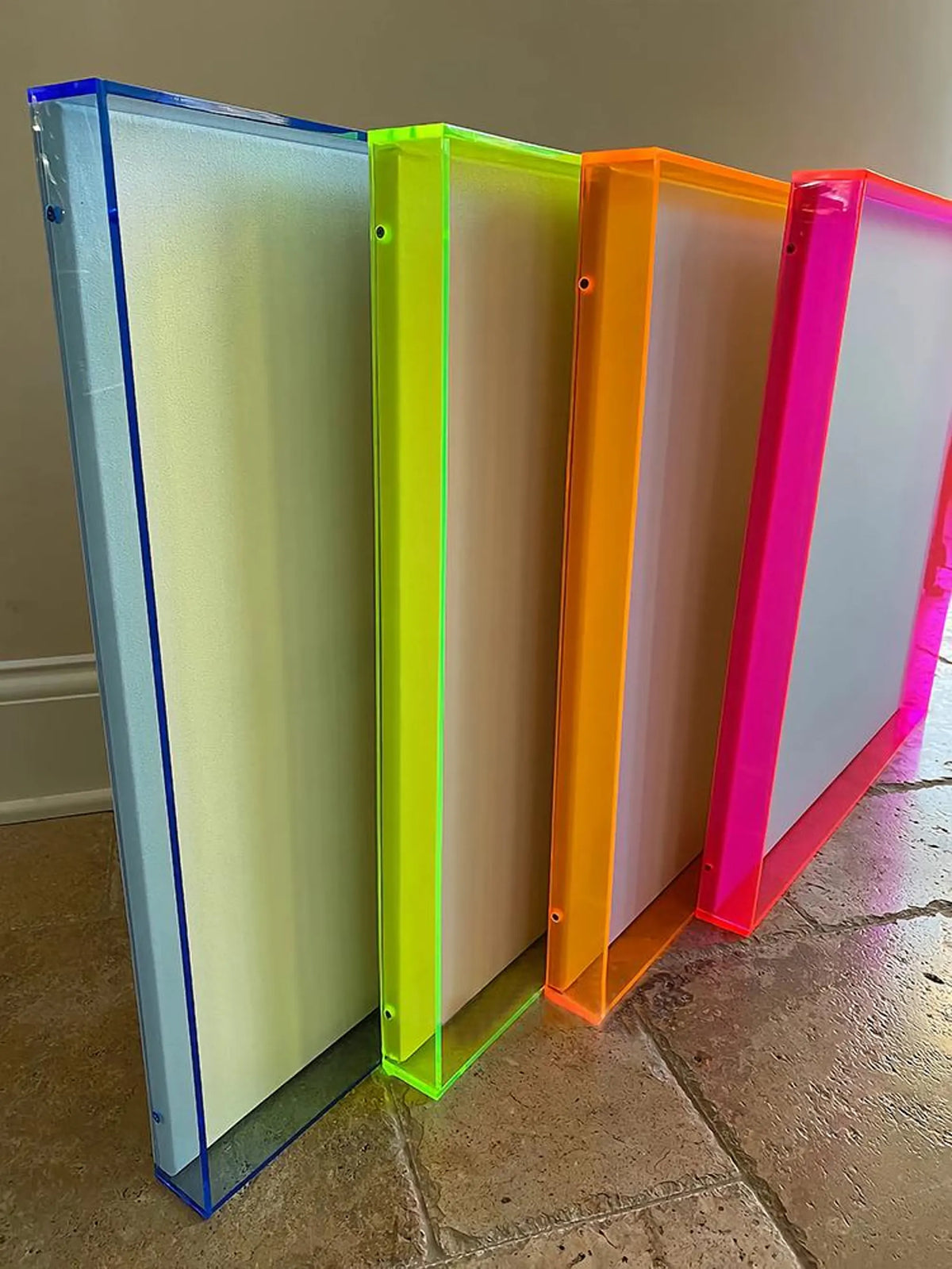Colorful acrylic shadow box with blank stretched canvas