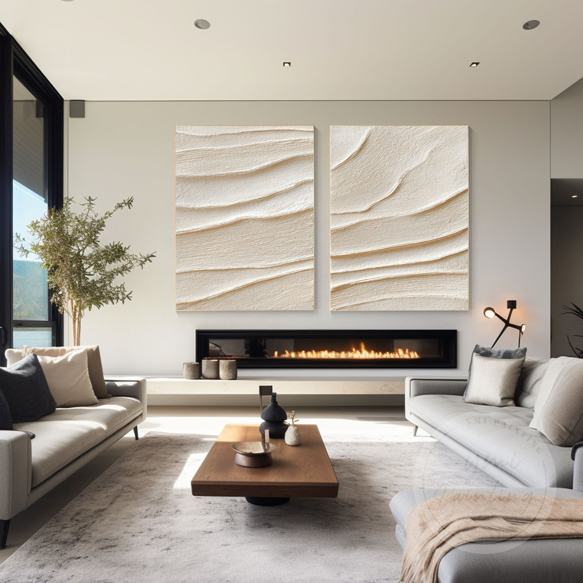 Japandi style textured wall art set for bedroom and office decor