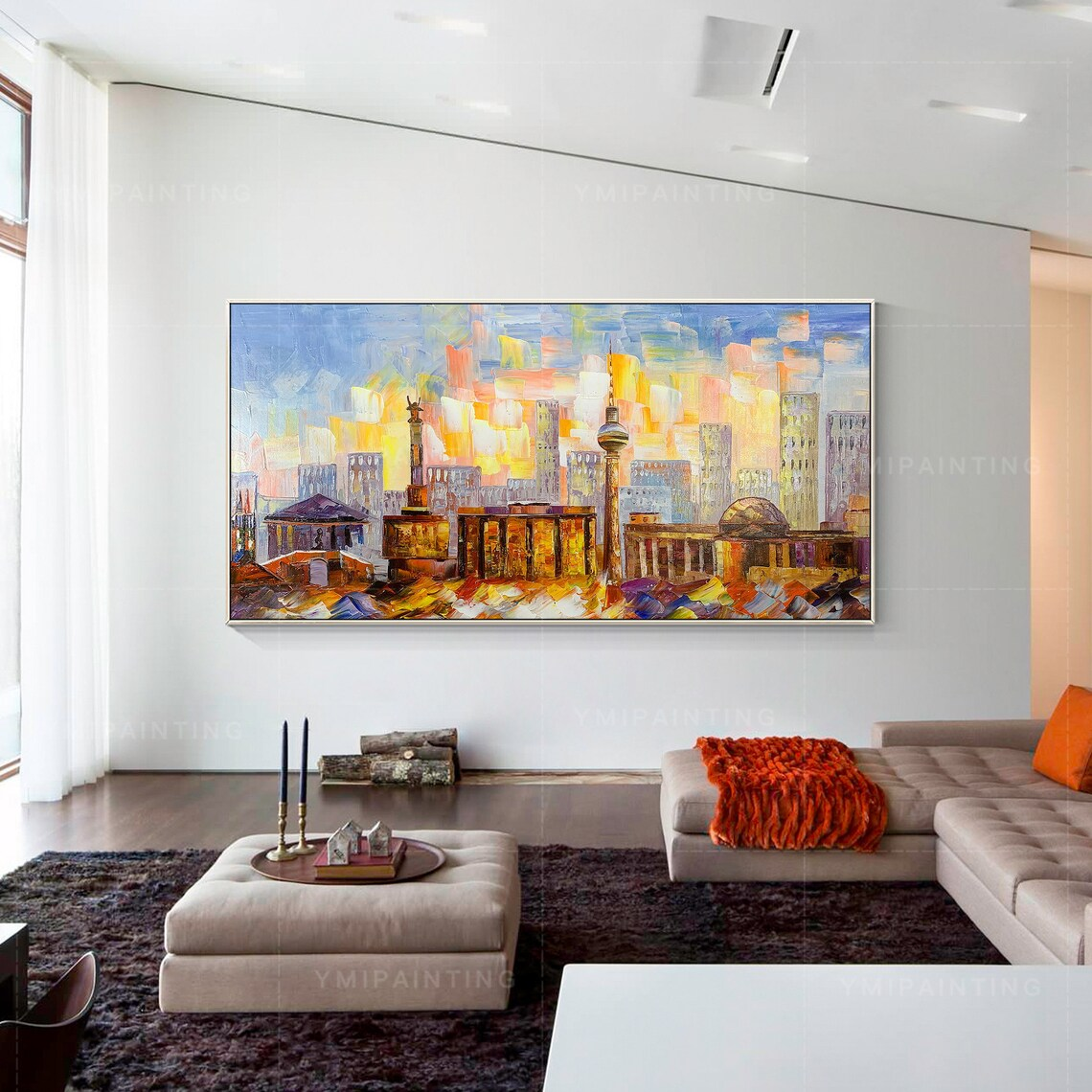 Original Berlin cityscape canvas art with palette knife technique.