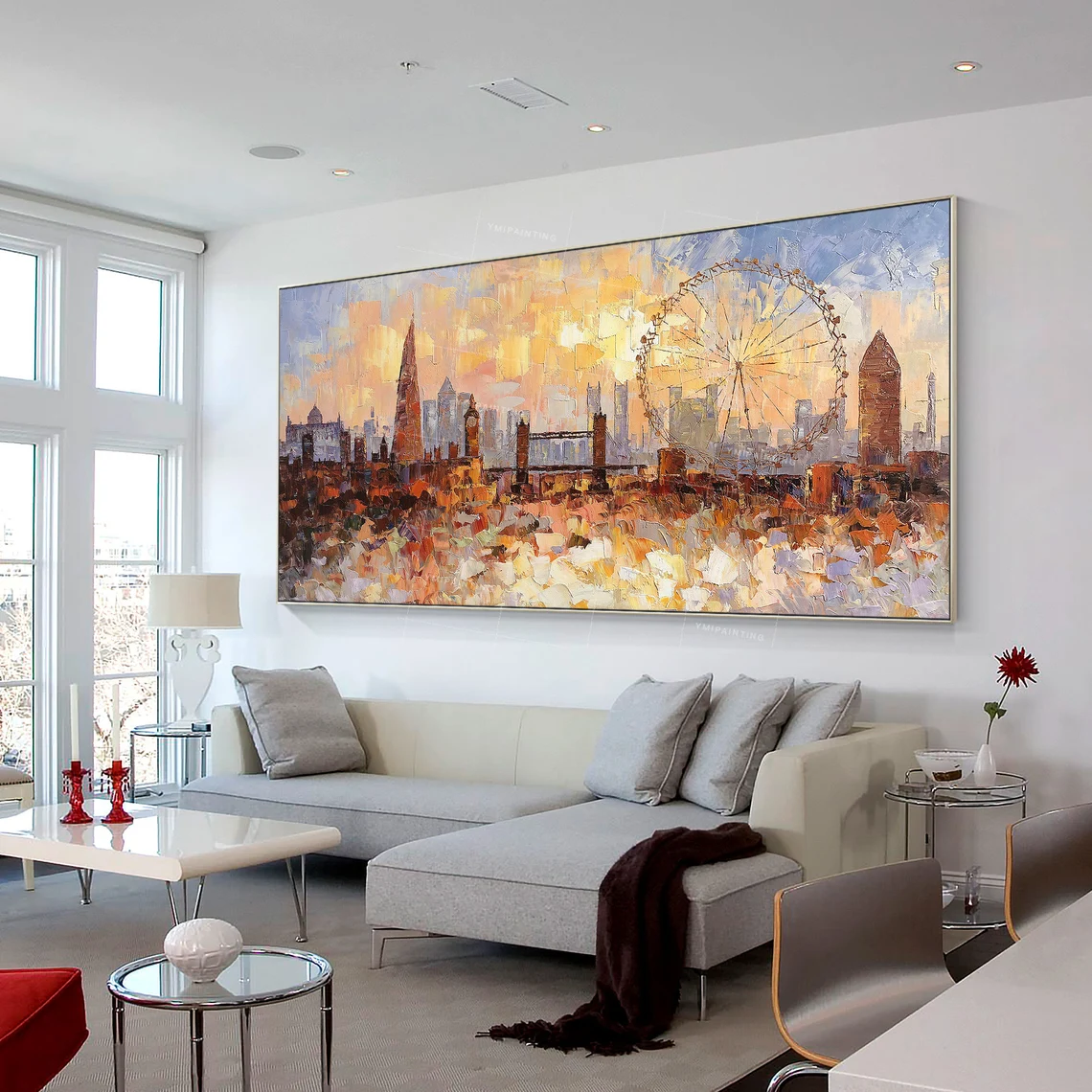 Original hand-painted London skyline artwork with heavy texture.