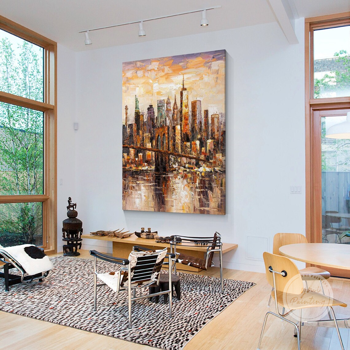 Impasto painting of Brooklyn NYC skyline on canvas.