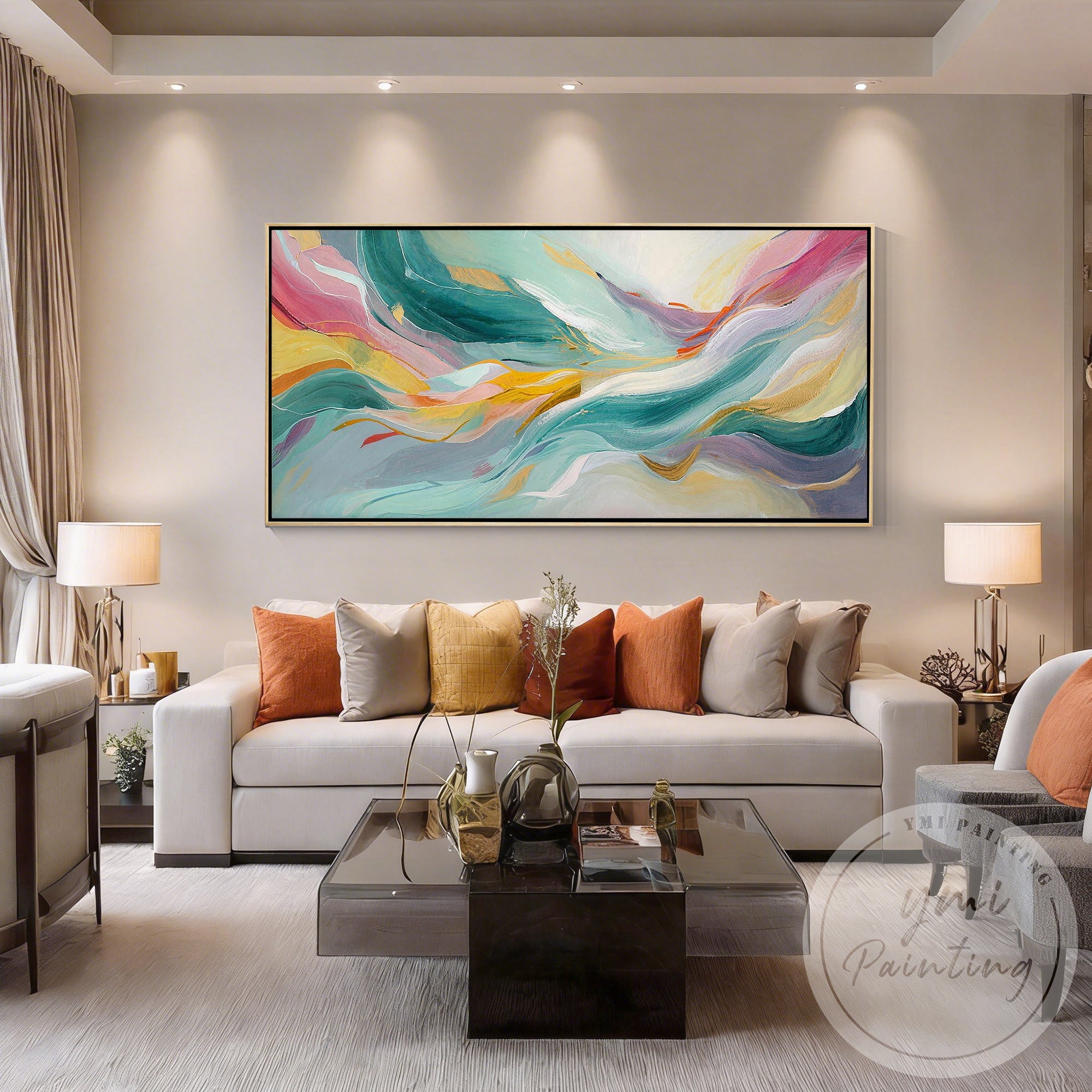 Modern luxury hand painted wave canvas wall art