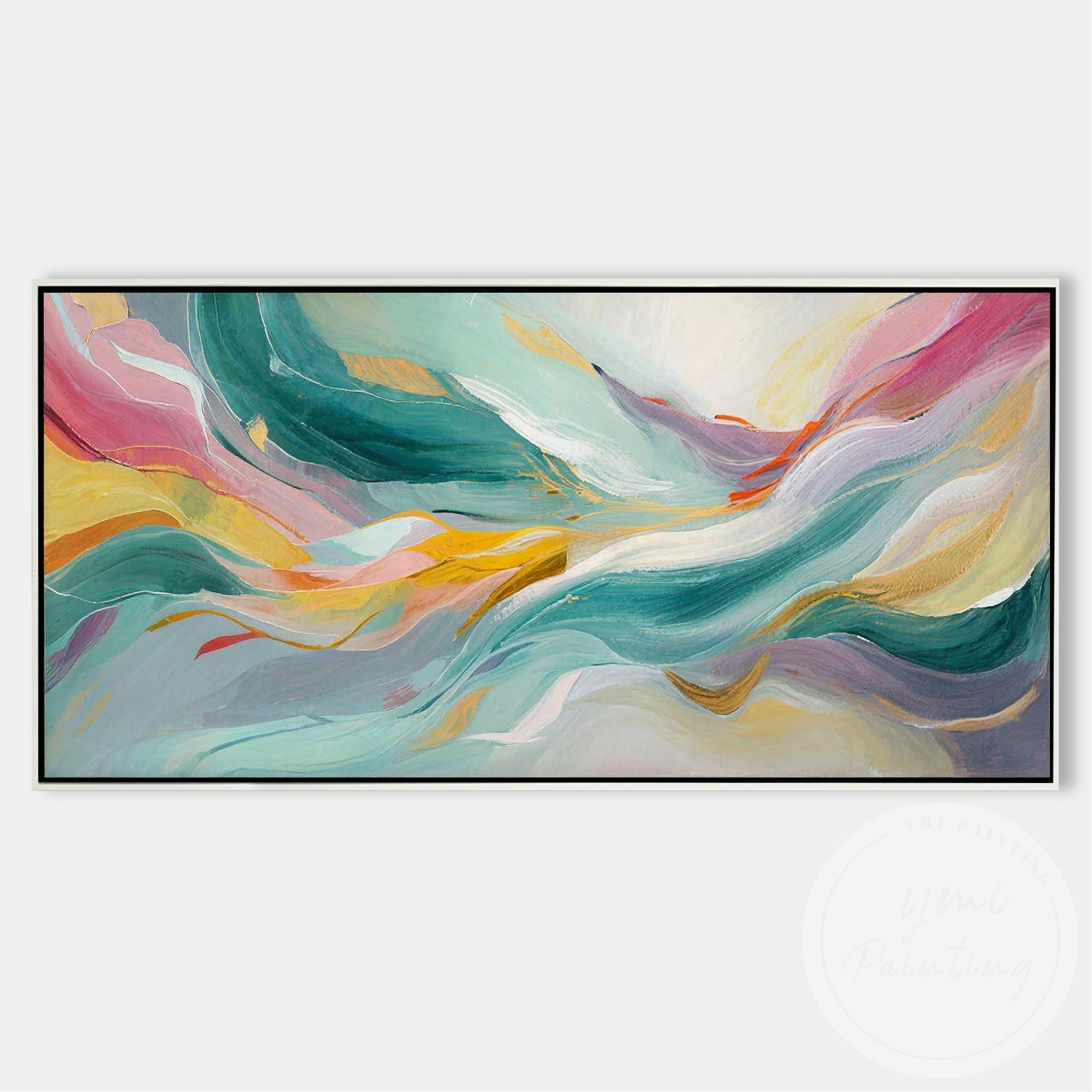 Hand painted modern wave canvas artwork for interior design