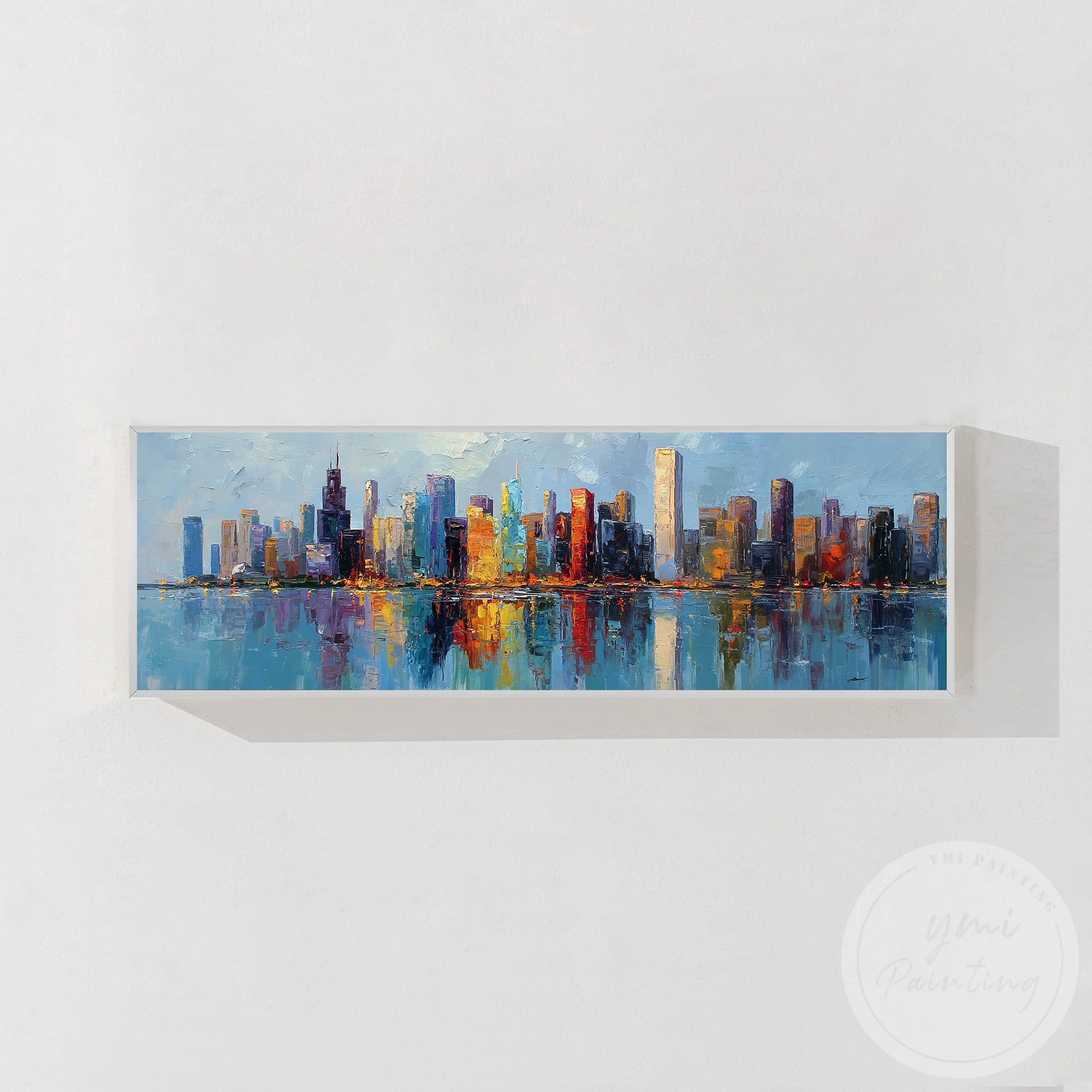 Wide cityscape wall art Chicago architectural skyline design