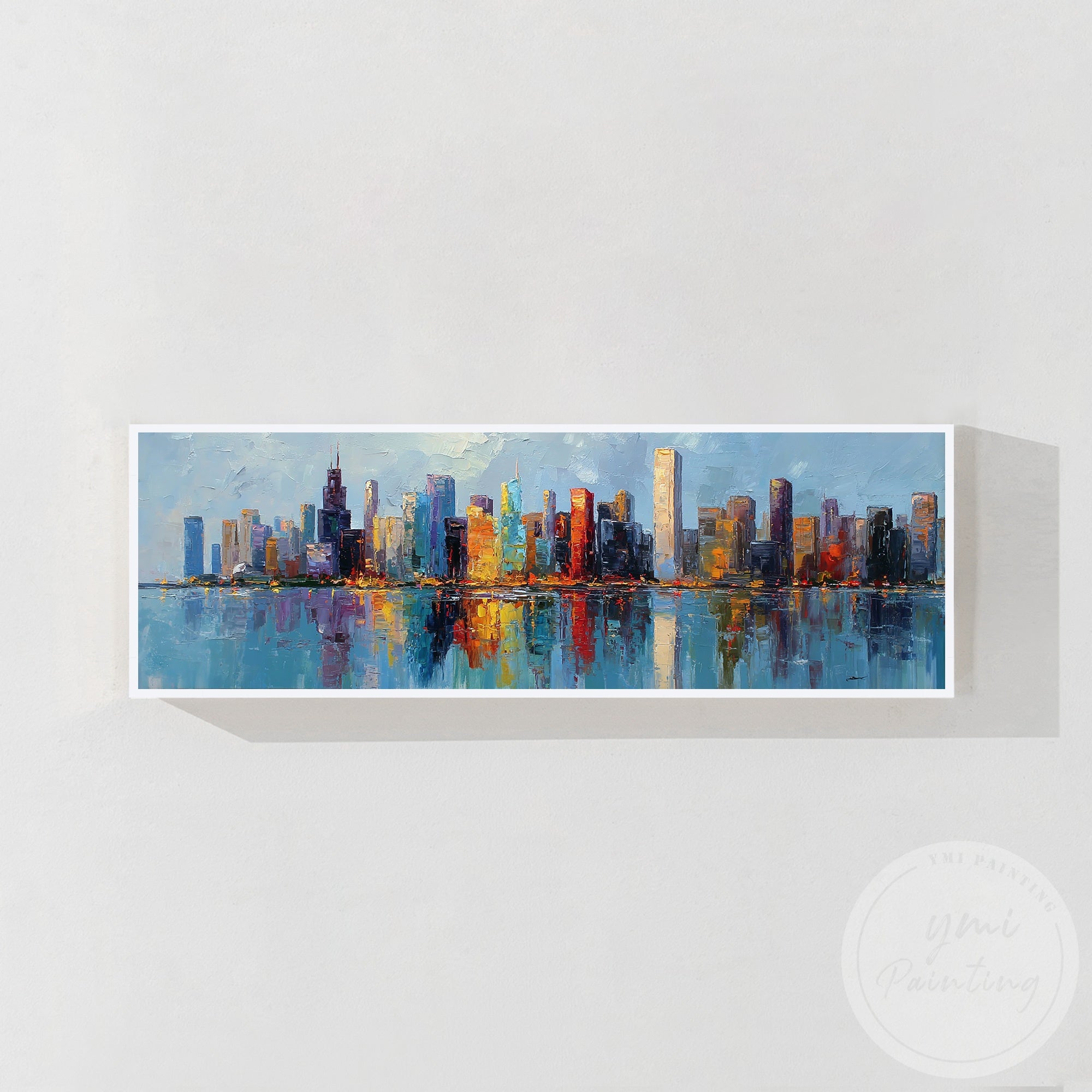 Impressionist urban skyline canvas art Chicago modern style