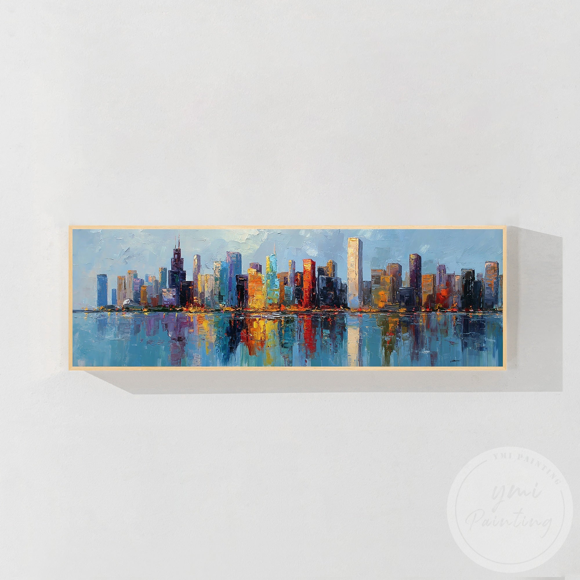 Contemporary Chicago skyline artwork panoramic canvas painting