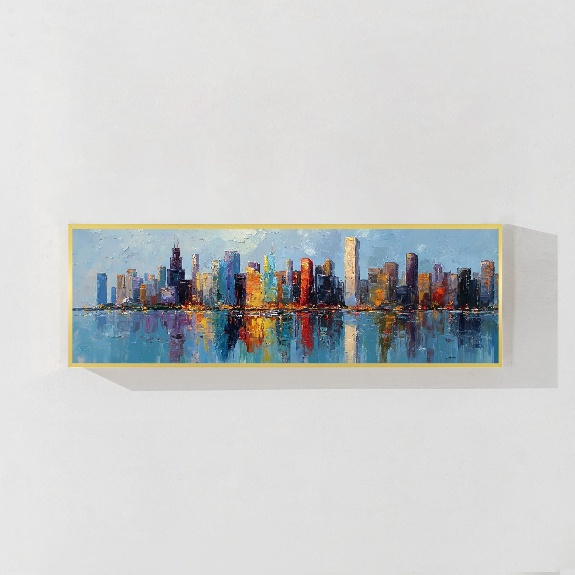 大型シカゴスカイラインキャンバスアート – パノラマ都市景観絵画