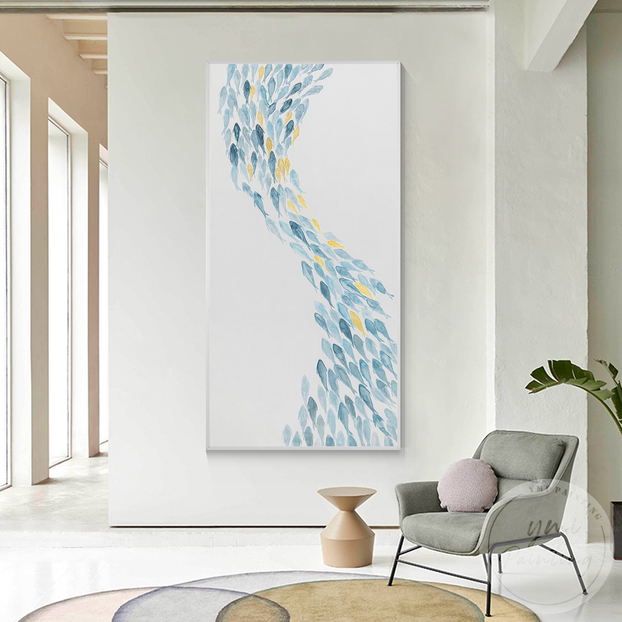 Abstract fish wall art for living room modern home decor
