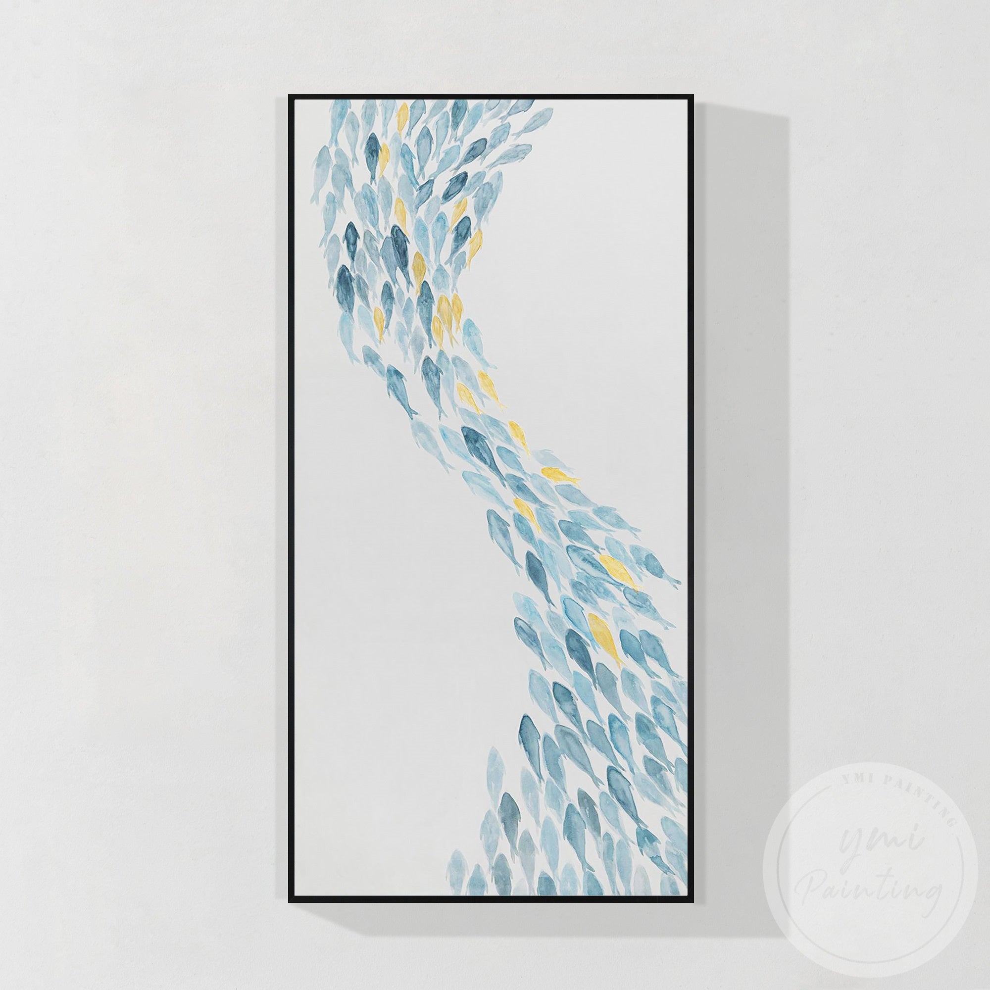 Vertical coastal fish artwork for hallway and office interiors