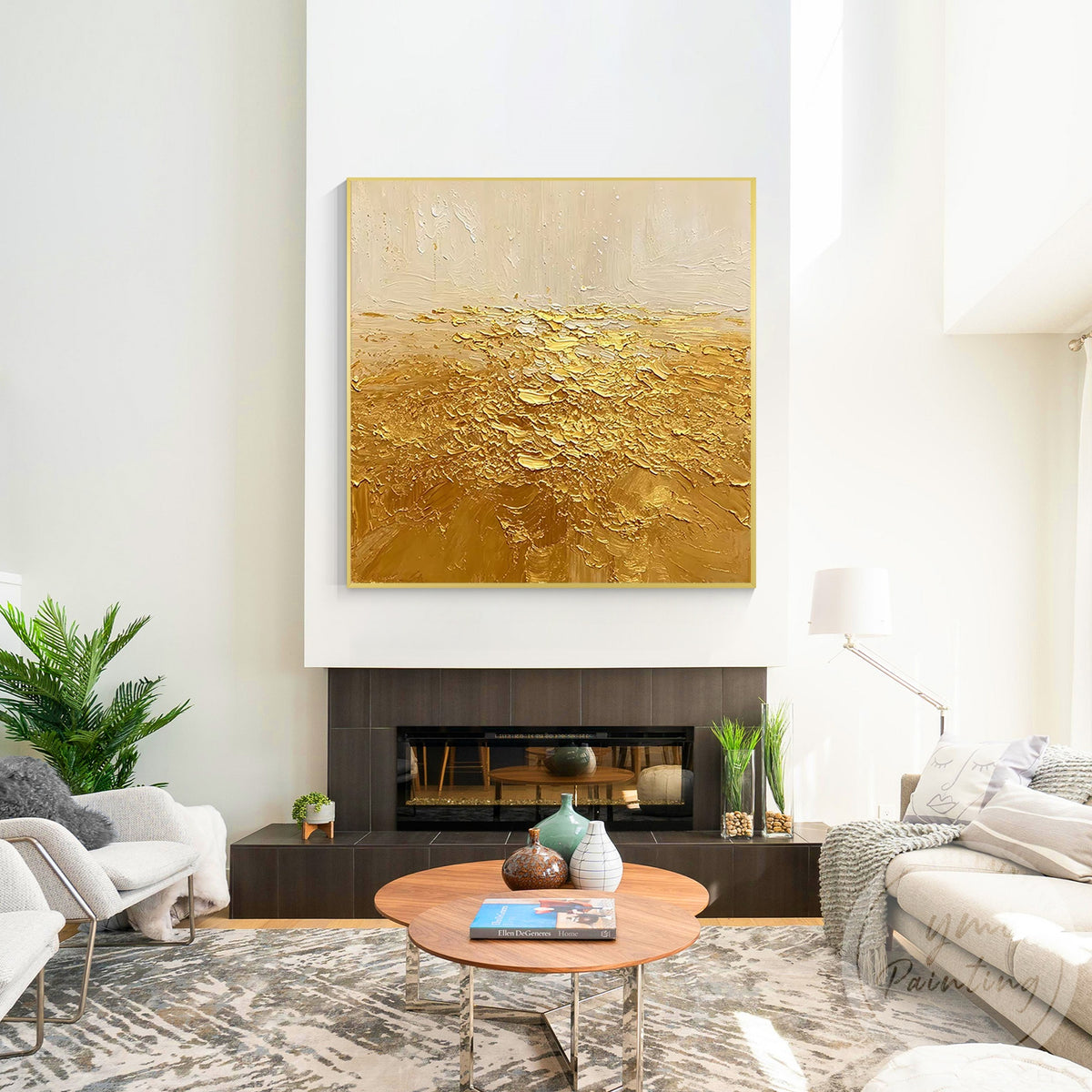 Large gold abstract wall art with earth tone colors