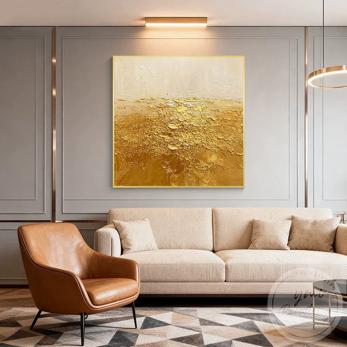 Modern minimalist gold abstract painting for living room