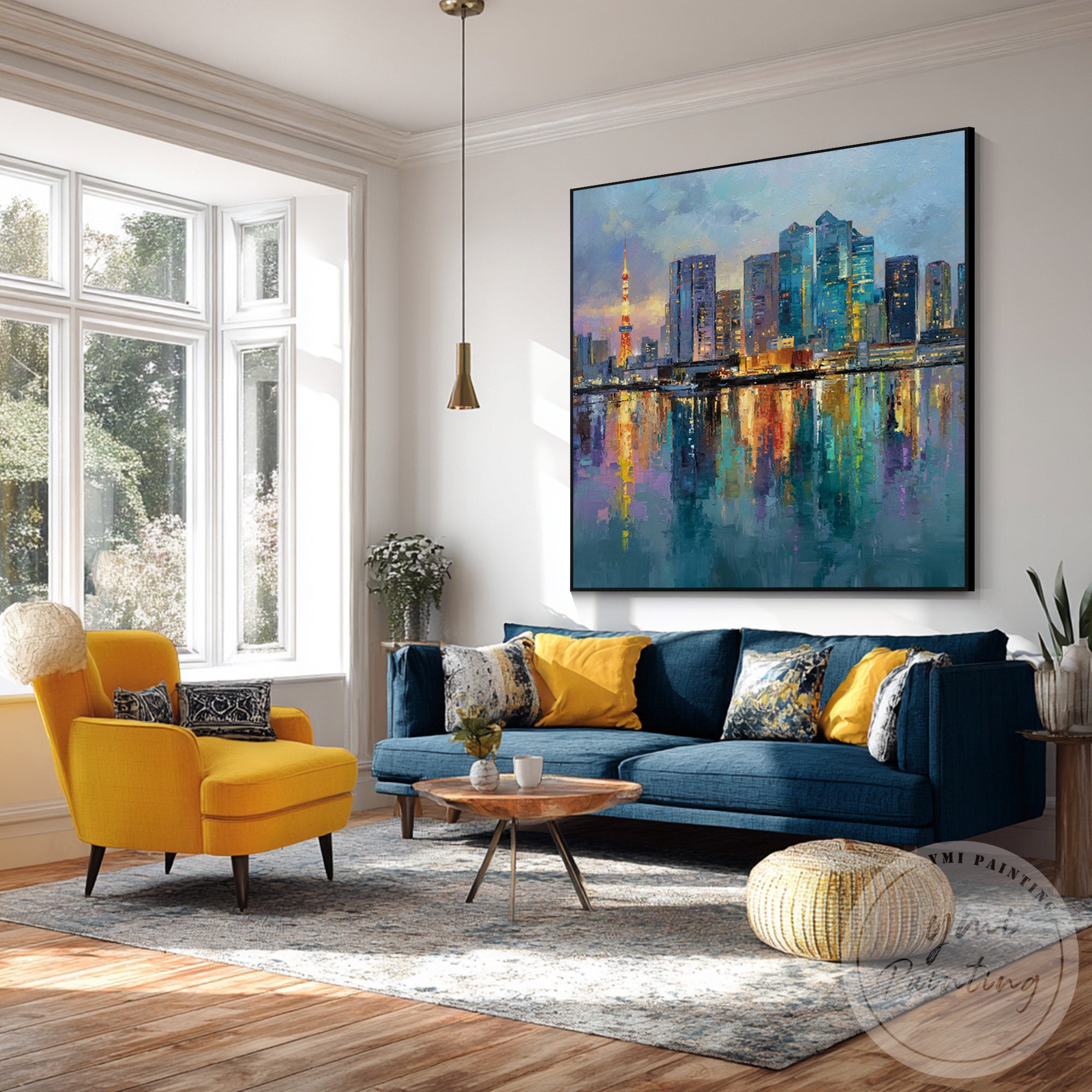Oversized Tokyo cityscape painting modern urban decor artwork