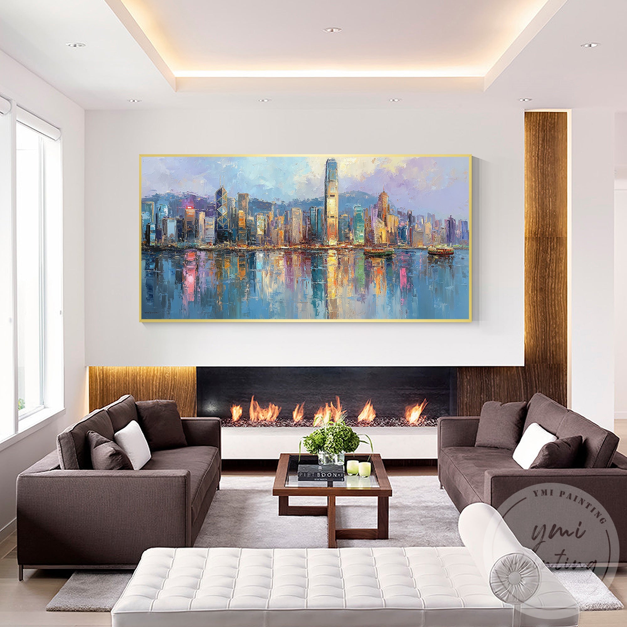 Modern abstract city skyline artwork Hong Kong canvas painting