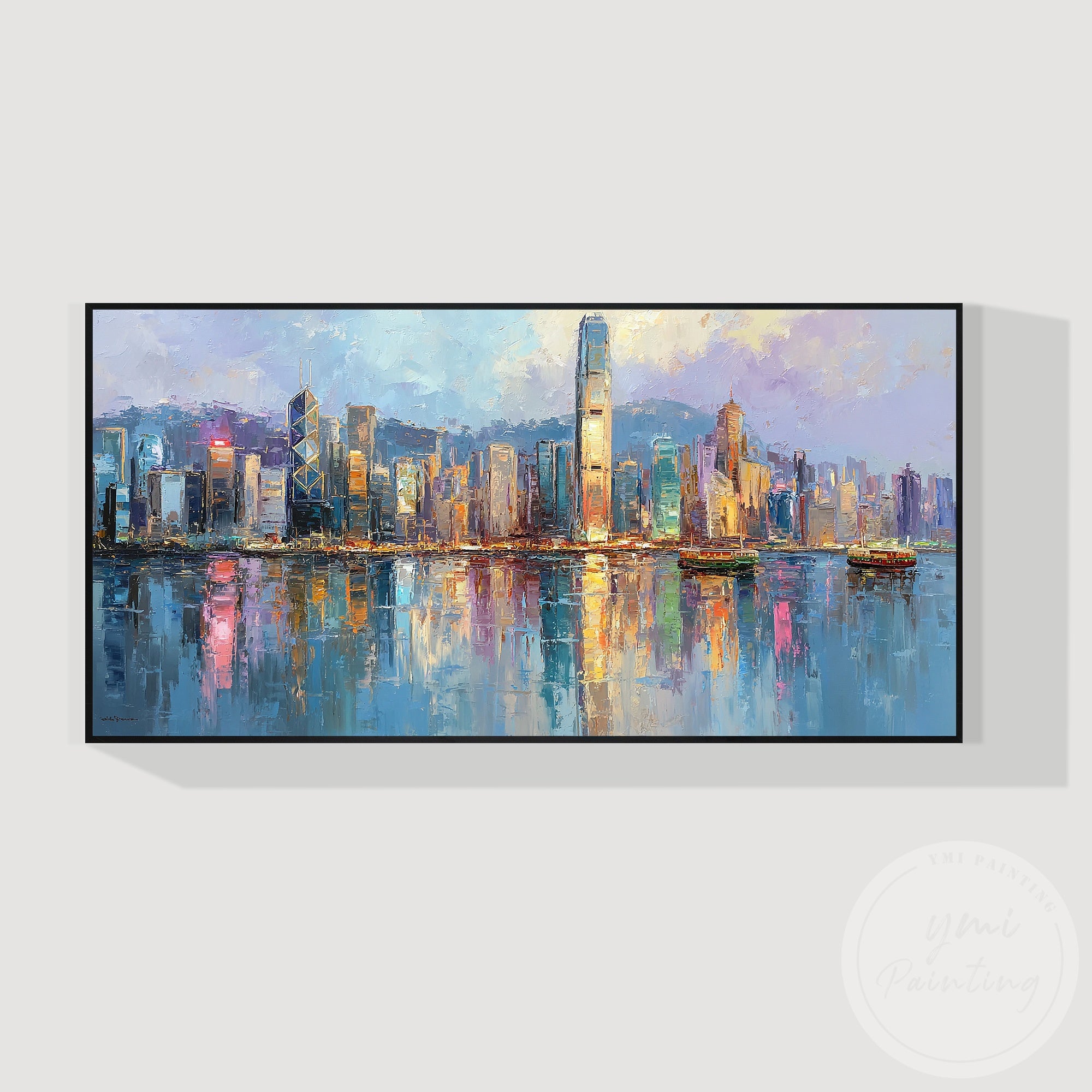 Expressive Hong Kong city painting oversized abstract artwork