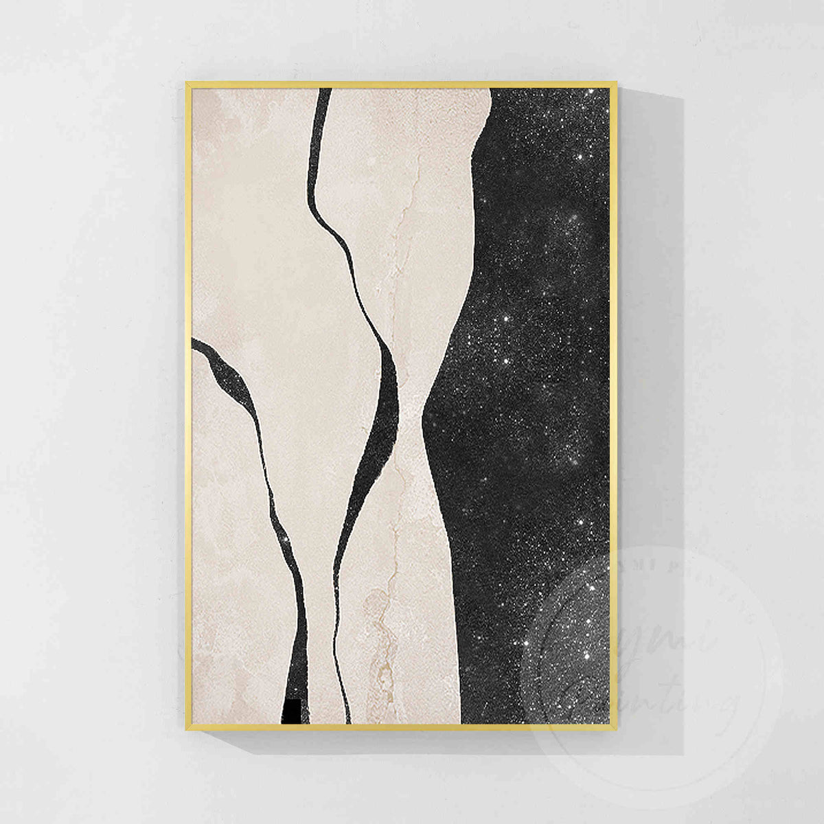 Modern silver glitter canvas painting with elegant female silhouette