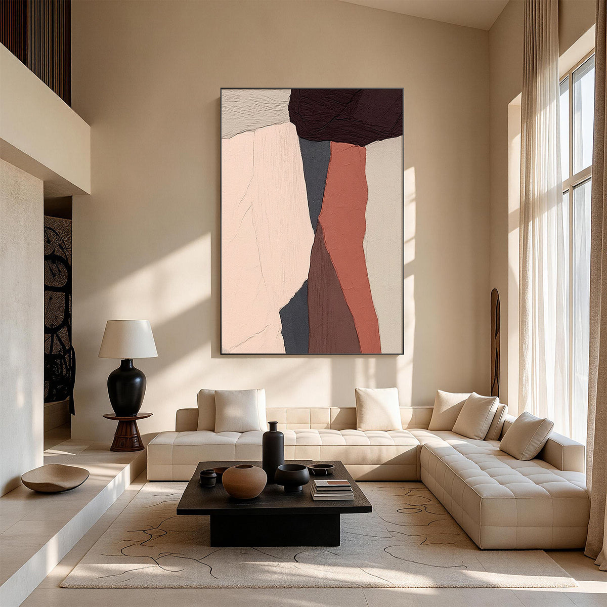 Large vertical abstract wall art, front view