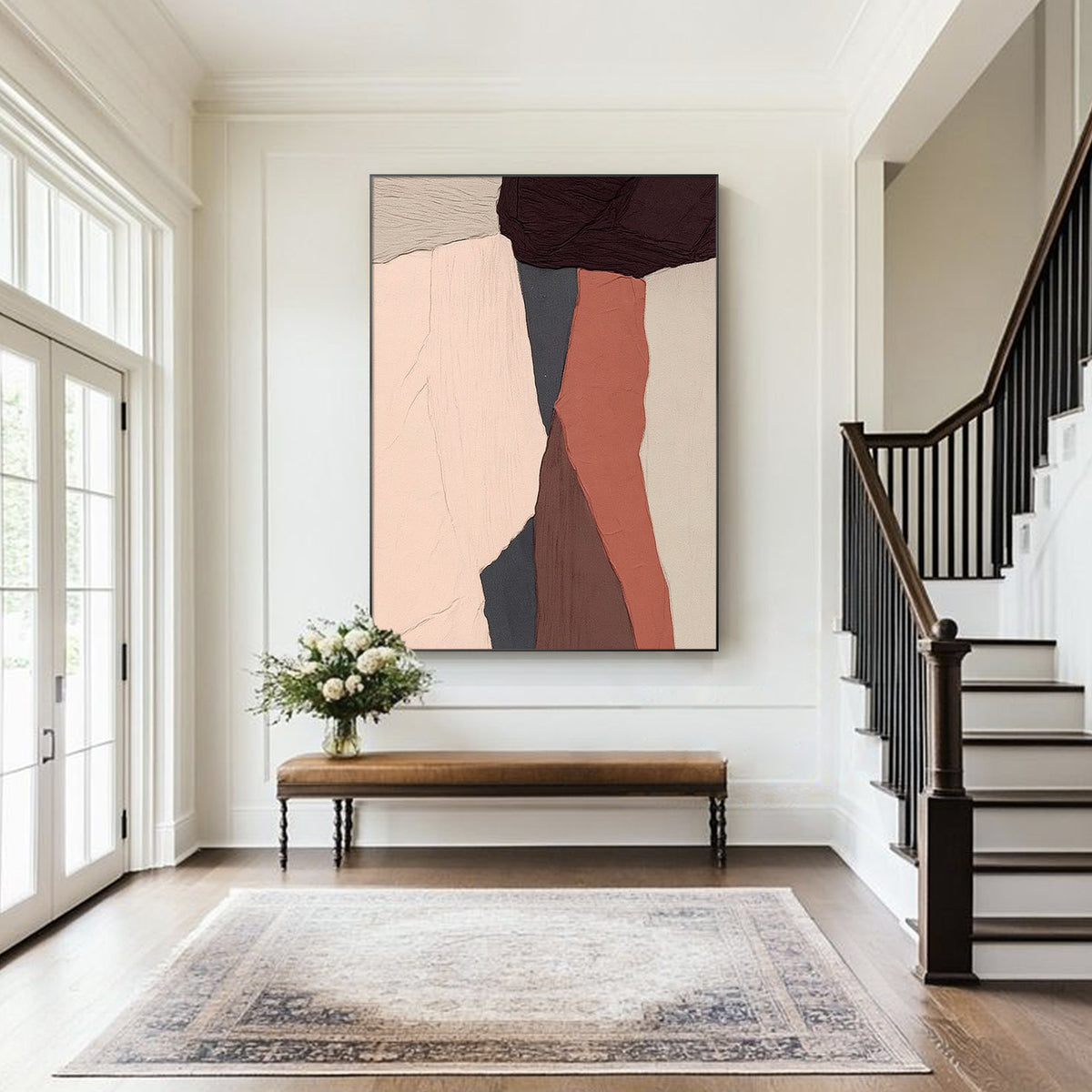 Large vertical abstract wall art, side angle