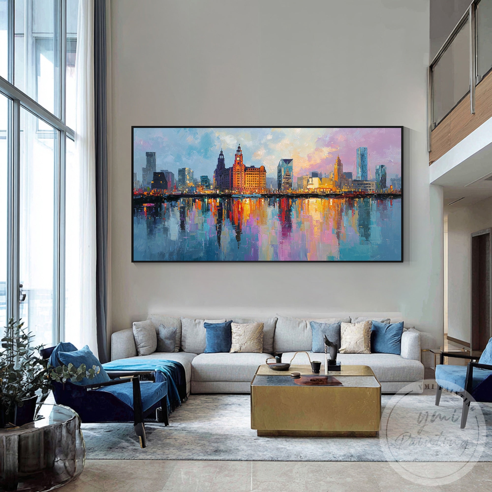 Panoramic Liverpool skyline artwork for living room wall decor