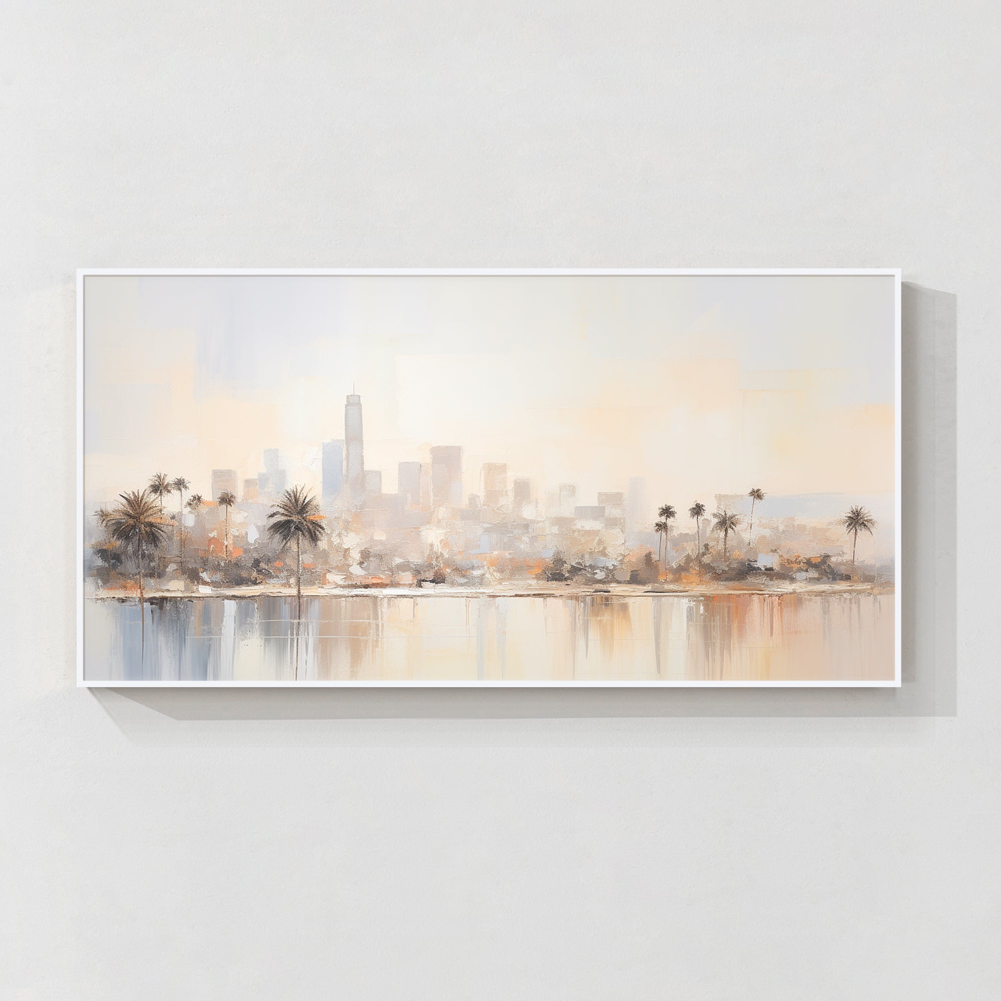Abstract Los Angeles skyline wall art with reflection for modern living room decor