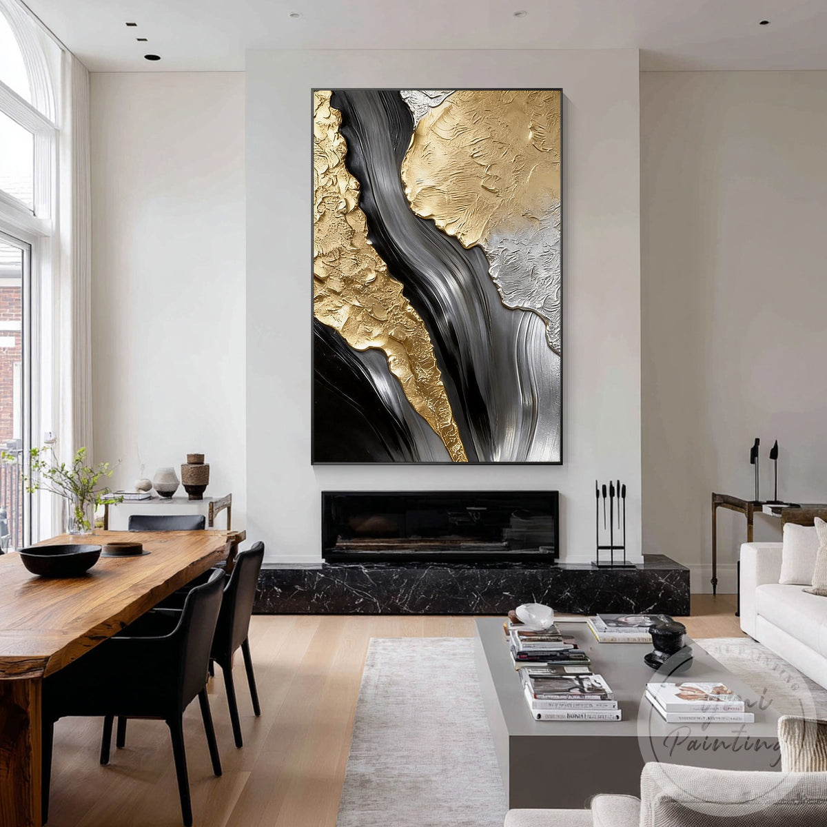 Luxury black gold canvas wall art for modern home