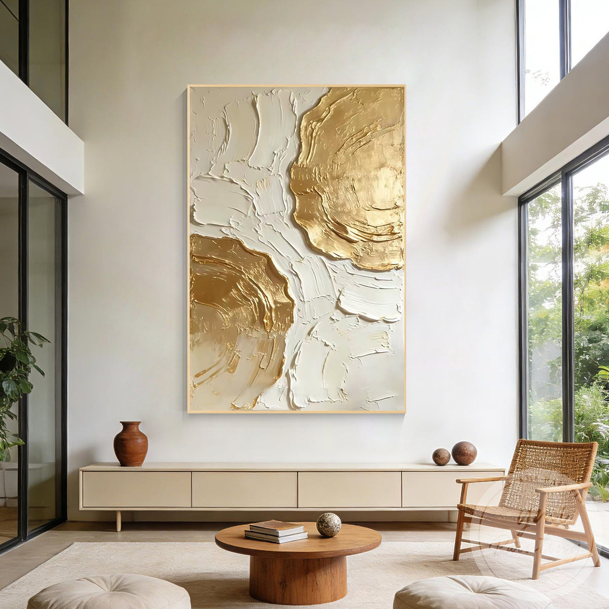 Textured gold acrylic wall art for modern home decor