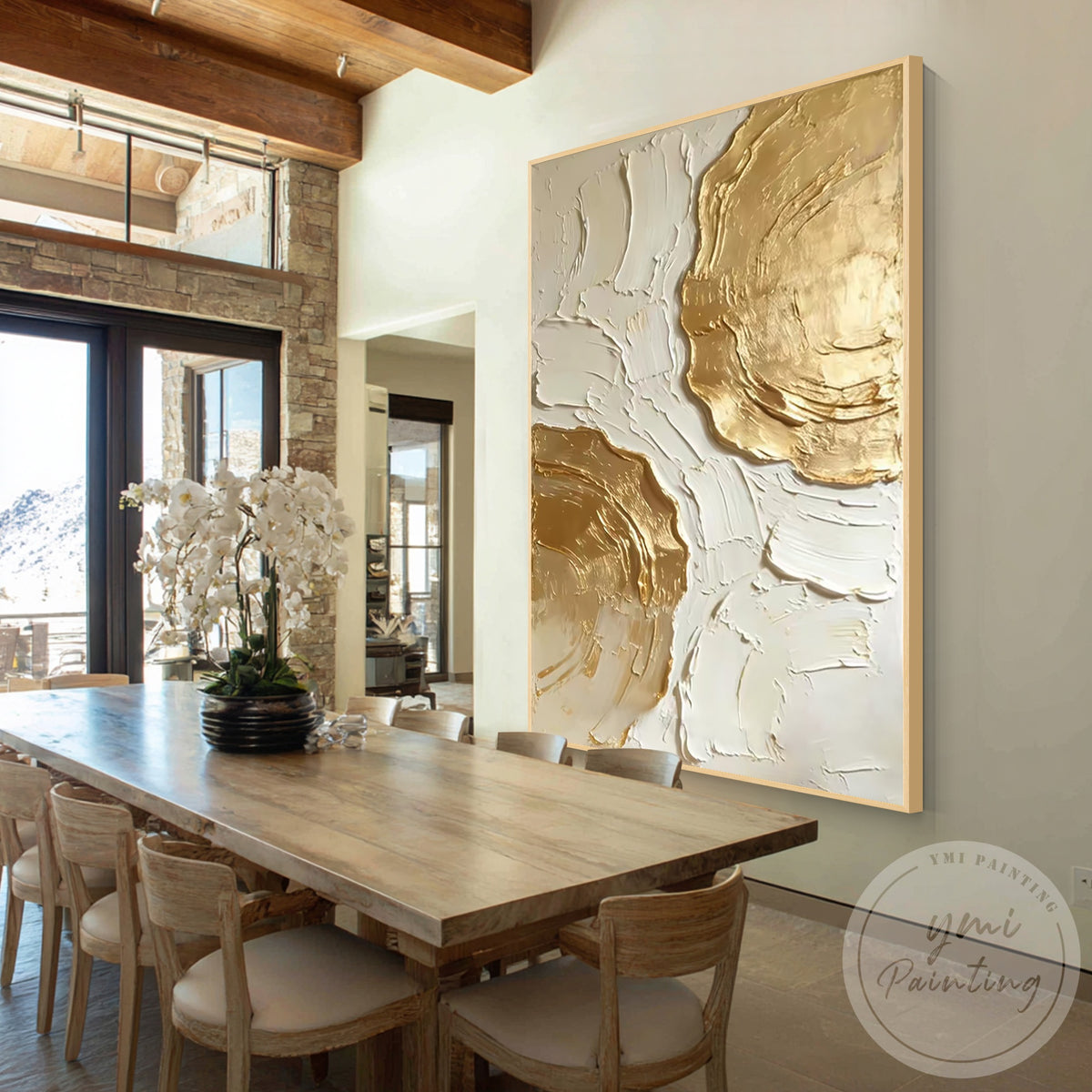 Metallic champagne gold abstract canvas artwork