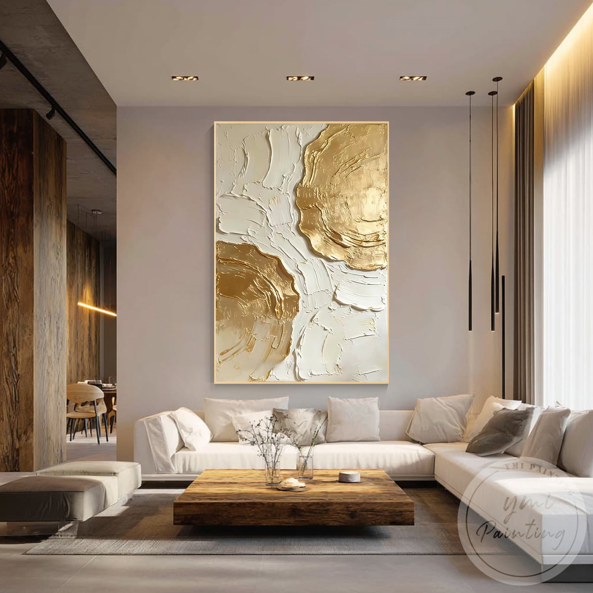 Contemporary textured acrylic painting with gold accents