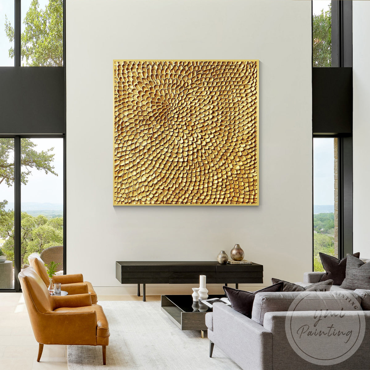 Glamorous 3D gold abstract canvas artwork
