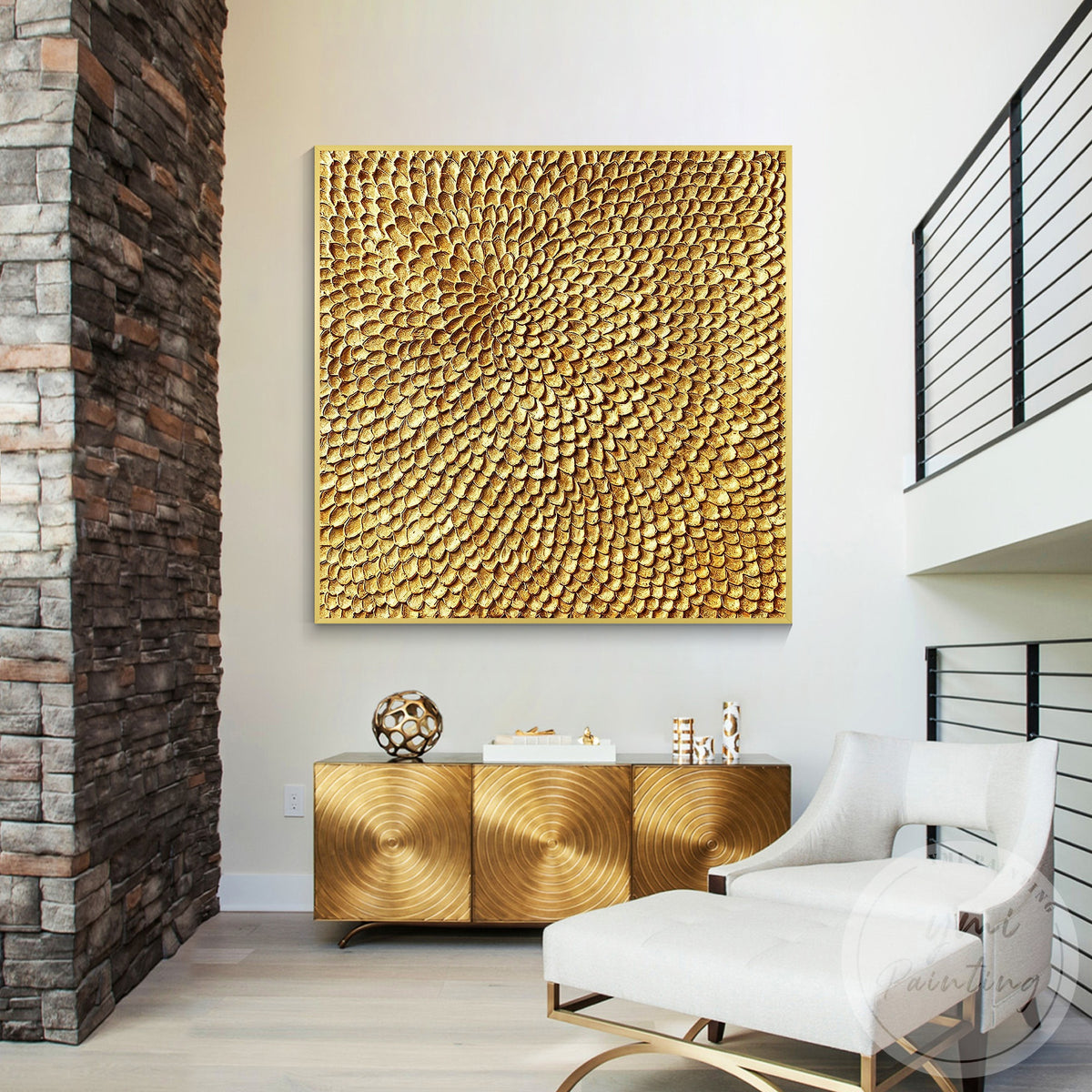 Textured metallic gold painting for modern home decor