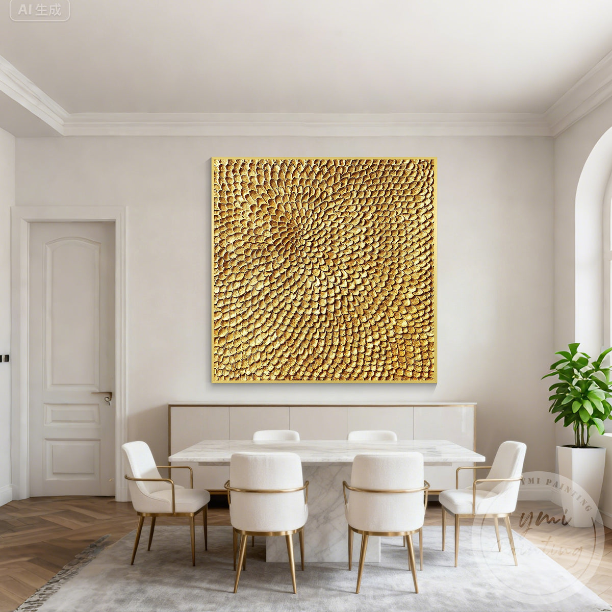 3D gold abstract relief painting on canvas