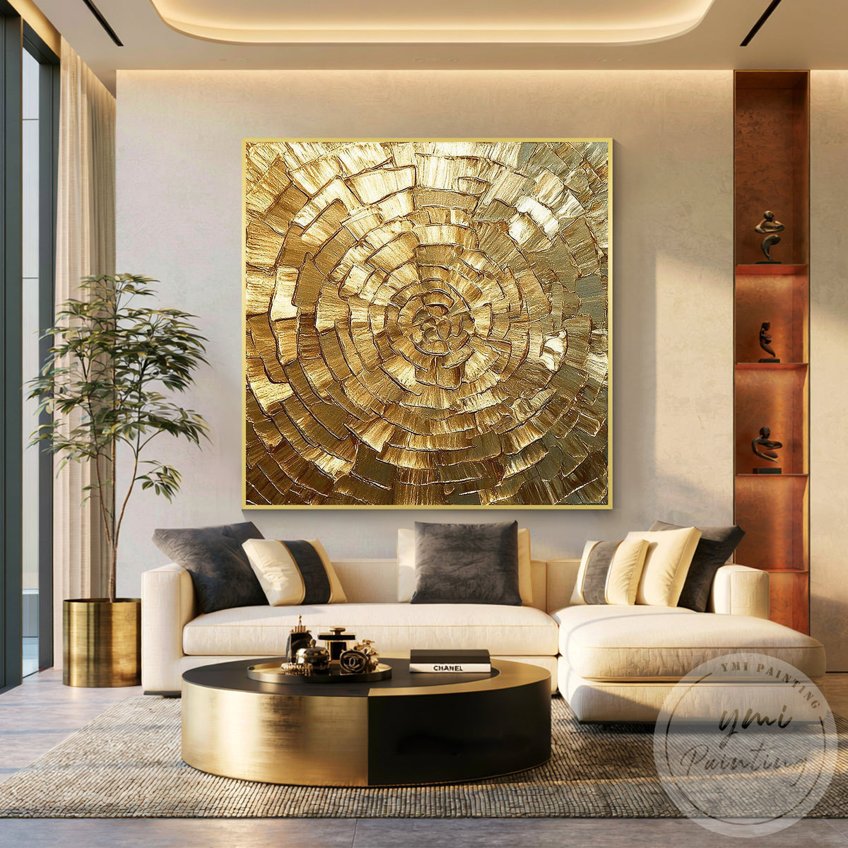 Sculptural gold abstract wall decor for modern interiors