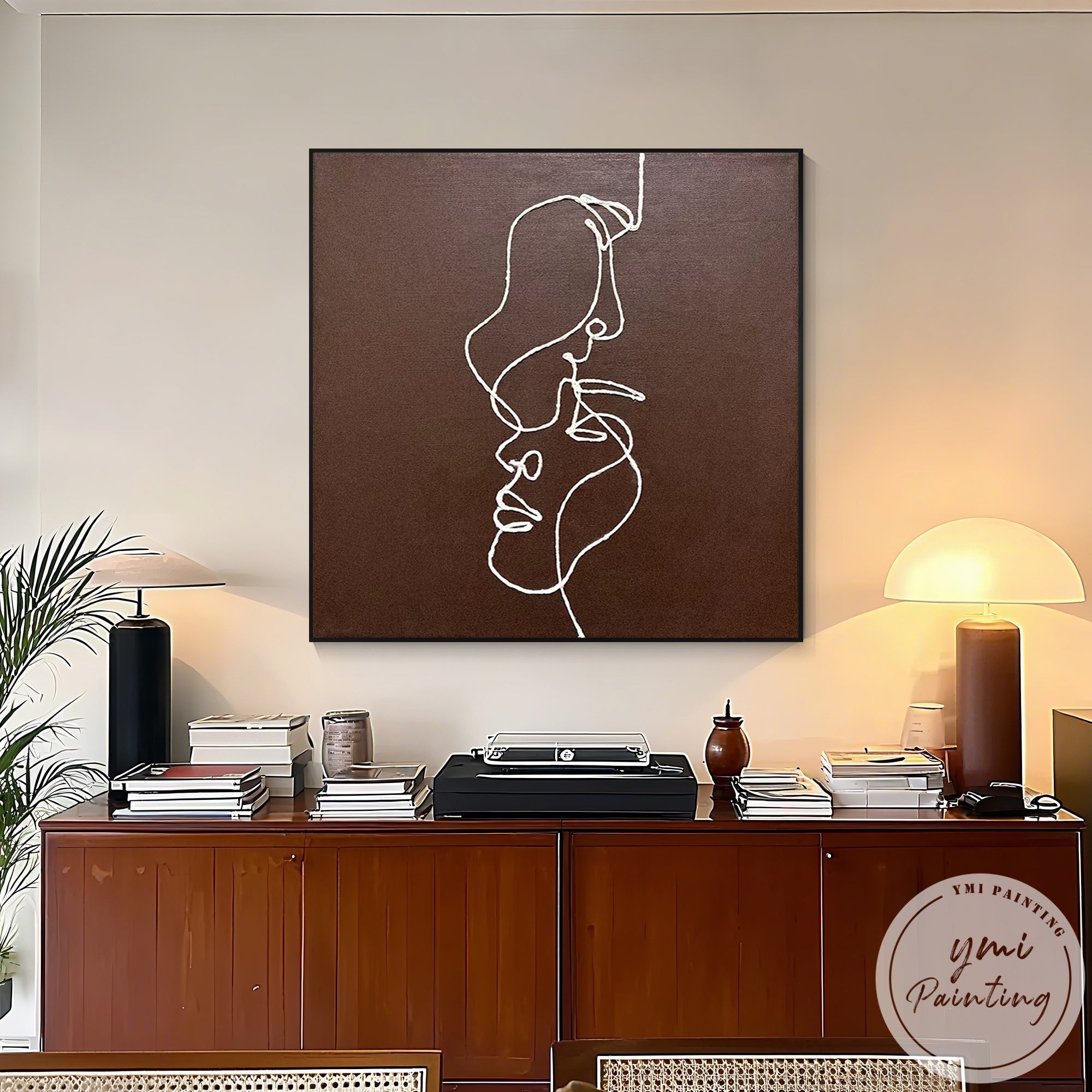 One line face wall art neutral boho canvas decor