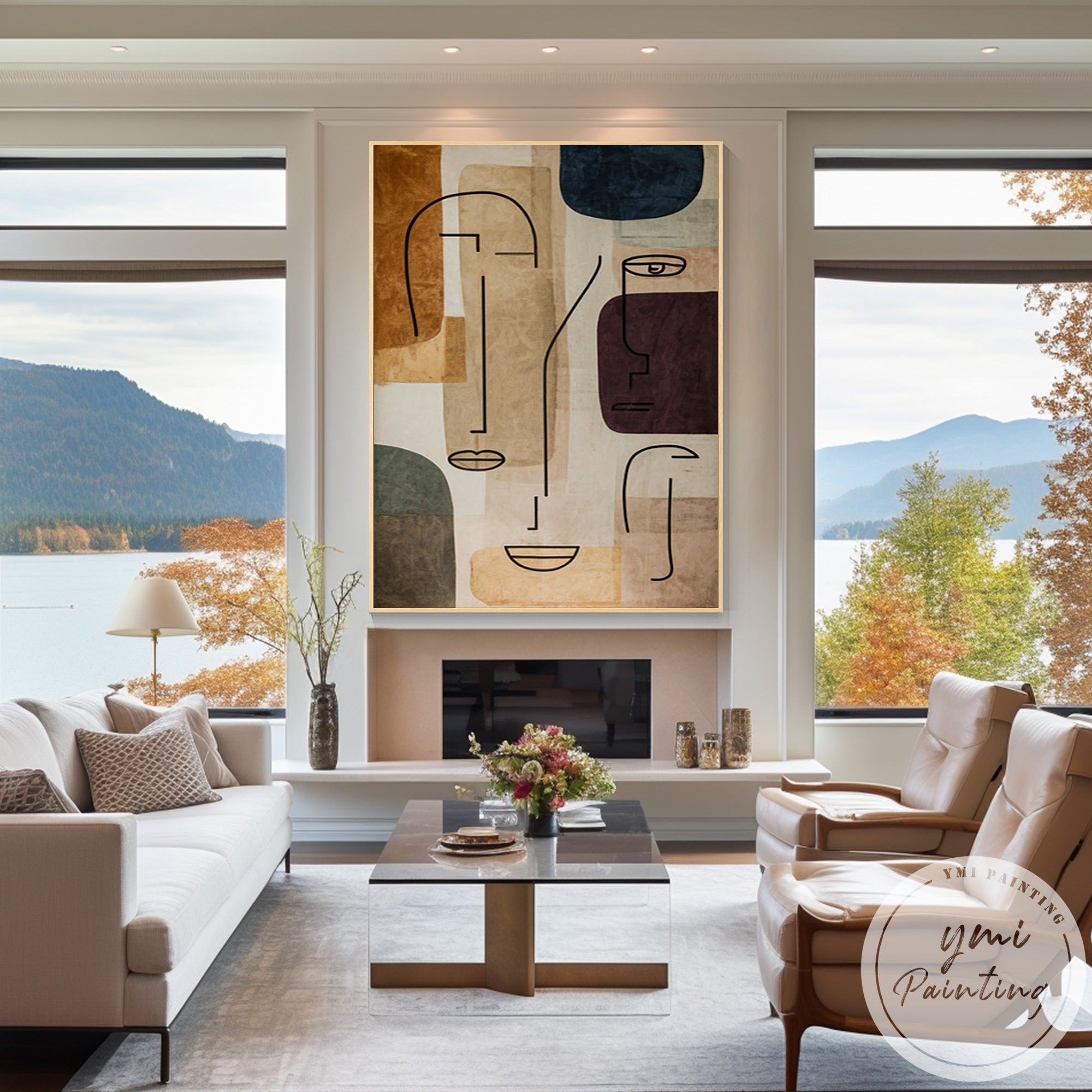 Contemporary geometric face wall decor for bedroom or office