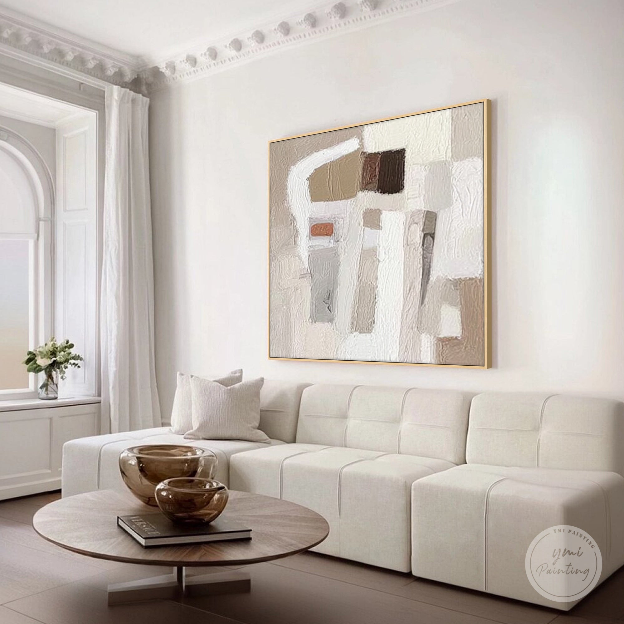 geometric abstract wall art beige