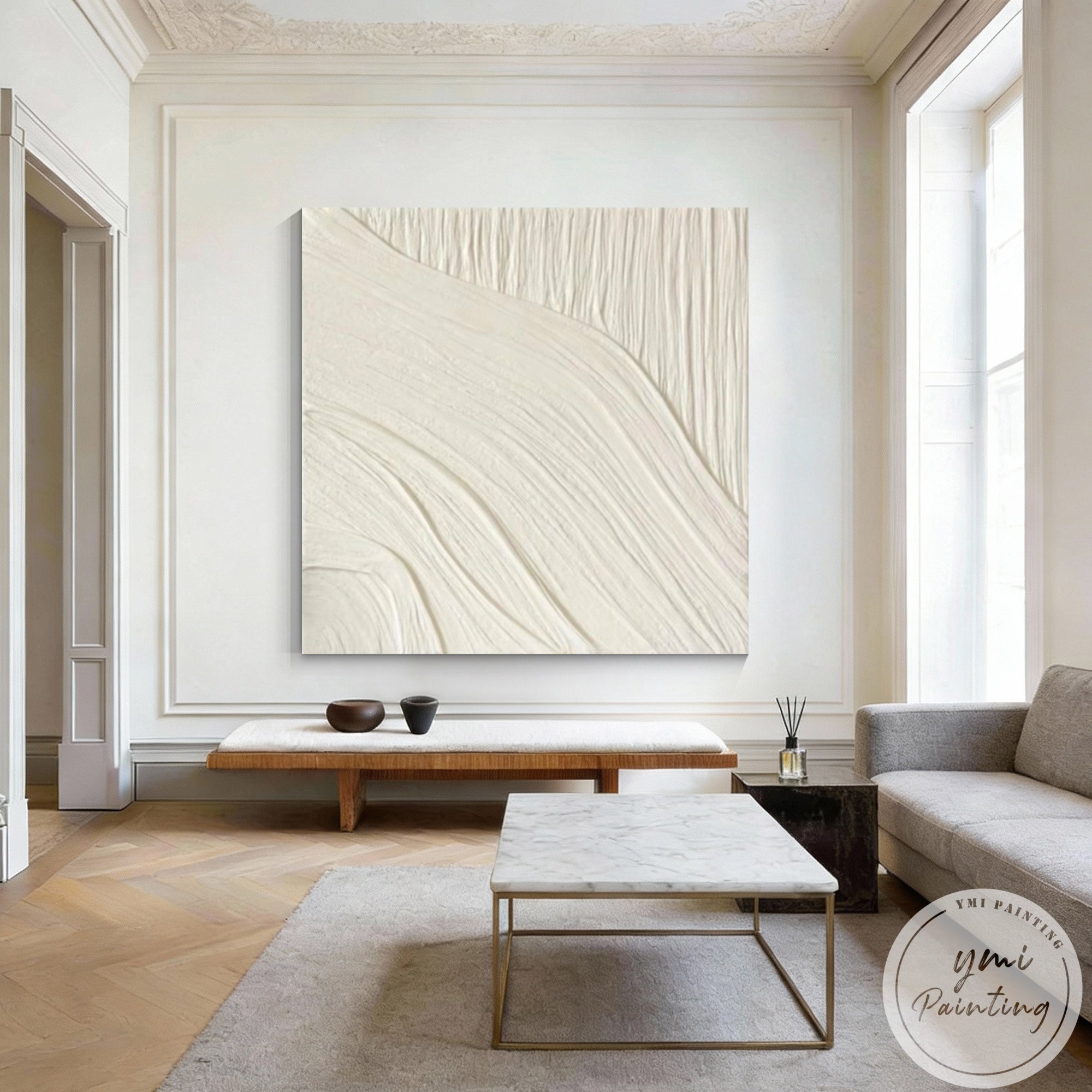 Modern abstract plaster relief artwork neutral home decoration