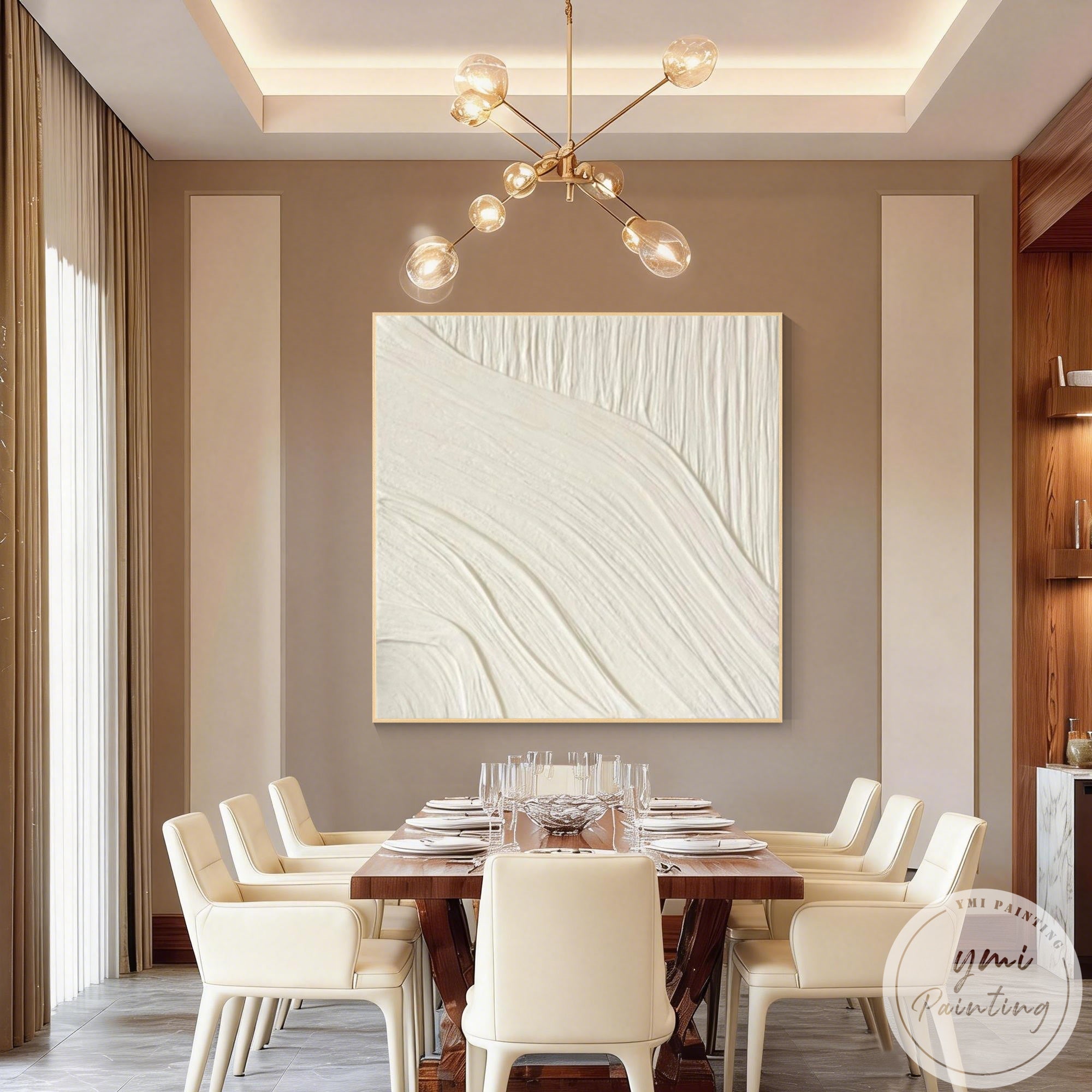 Elegant cream and white textured canvas art for bedroom wall