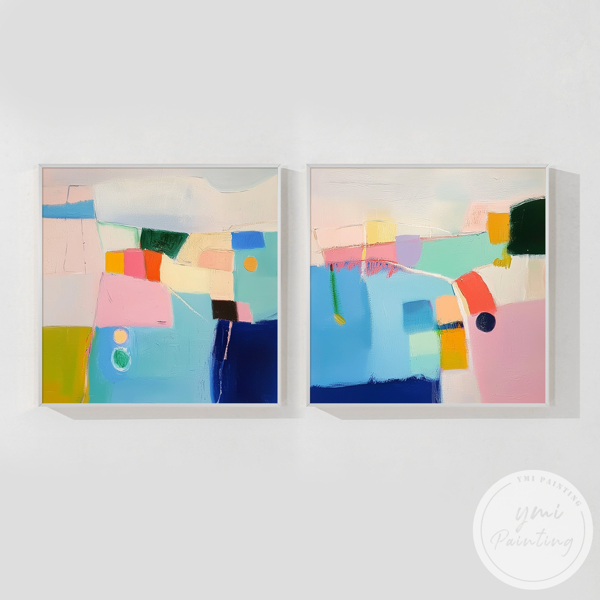 set of 2 abstract wall art pastel colors