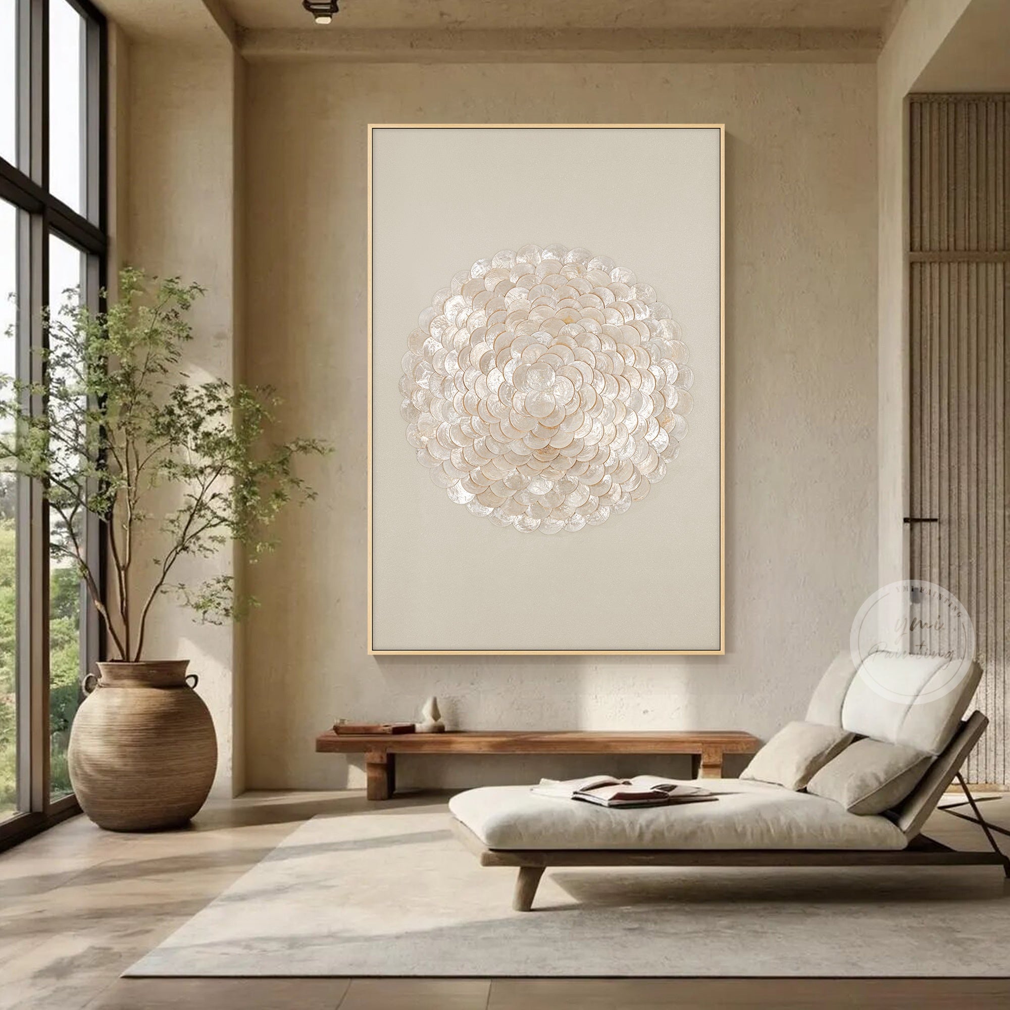 Modern abstract circular sculpture for stylish living room décor.