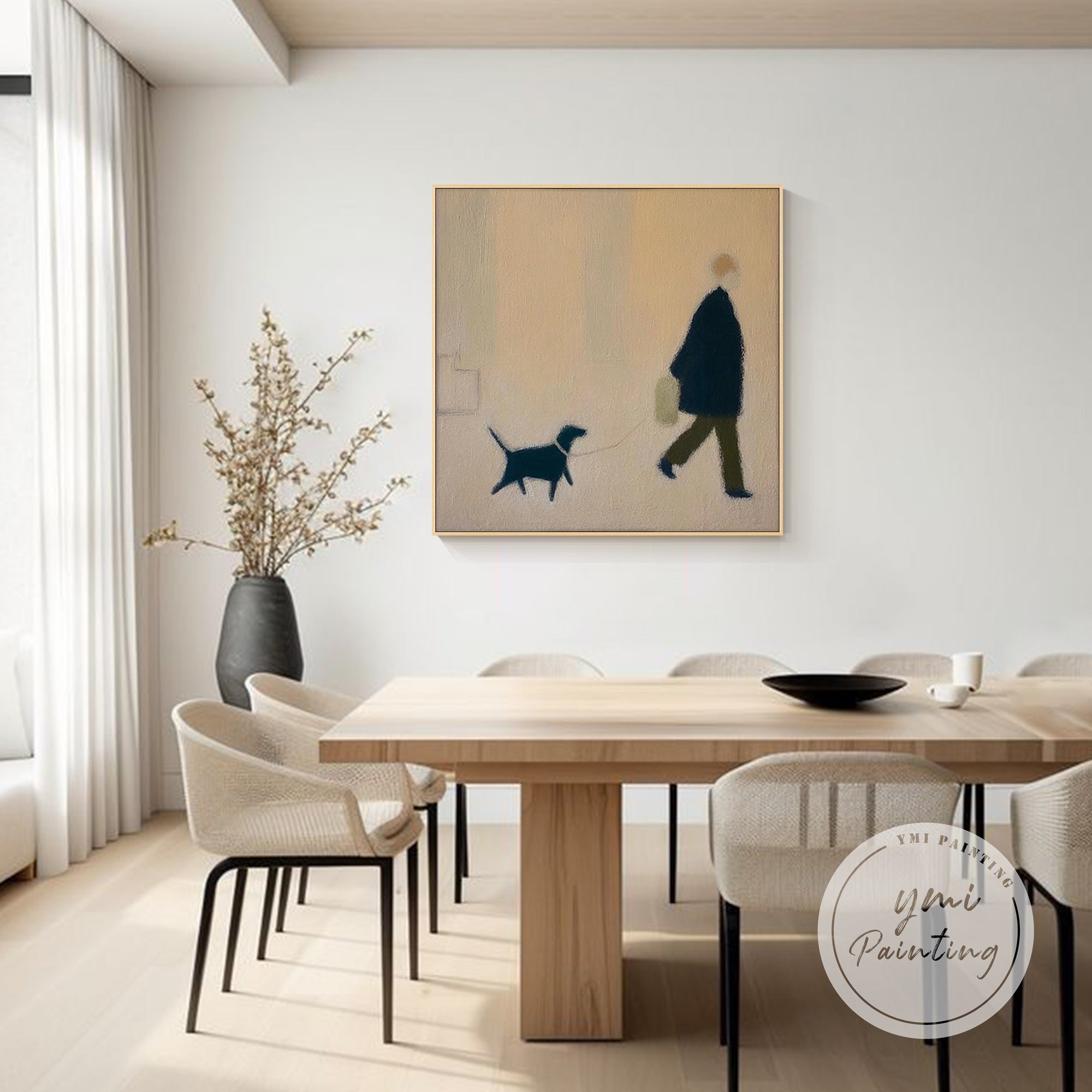 Abstract silhouette dog walking painting for contemporary home decor